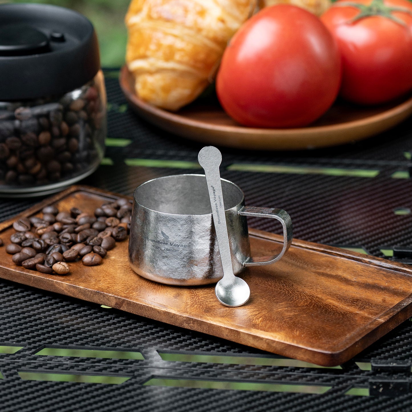 Boundless Voyage Titanium Double Wall Coffee Cup 75ml with Stirring Spoon Mini Tea Mug Espresso Cup Outdoor Camping Travel Ultralight Durable Portable Drinkware Ti3088A+Ti1040T