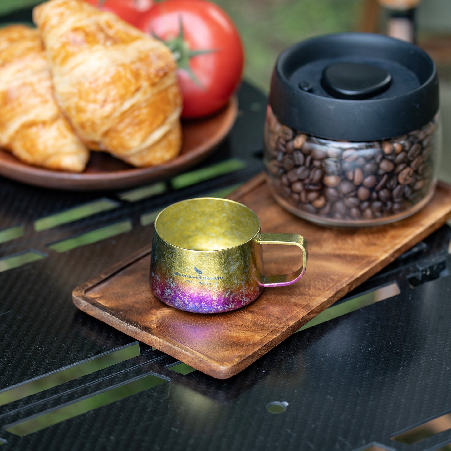 Boundless Voyage Titanium Double Wall Coffee Cup 75ml with Stirring Spoon Mini Tea Mug Espresso Cup Outdoor Camping Travel Ultralight Durable Portable Drinkware Ti3088A+Ti1040T
