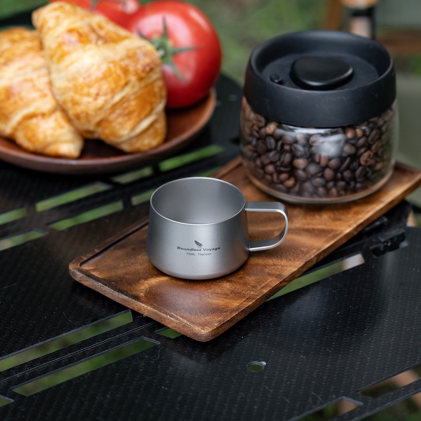 Boundless Voyage Titanium Double Wall Coffee Cup 75ml with Stirring Spoon Mini Tea Mug Espresso Cup Outdoor Camping Travel Ultralight Durable Portable Drinkware Ti3088A+Ti1040T