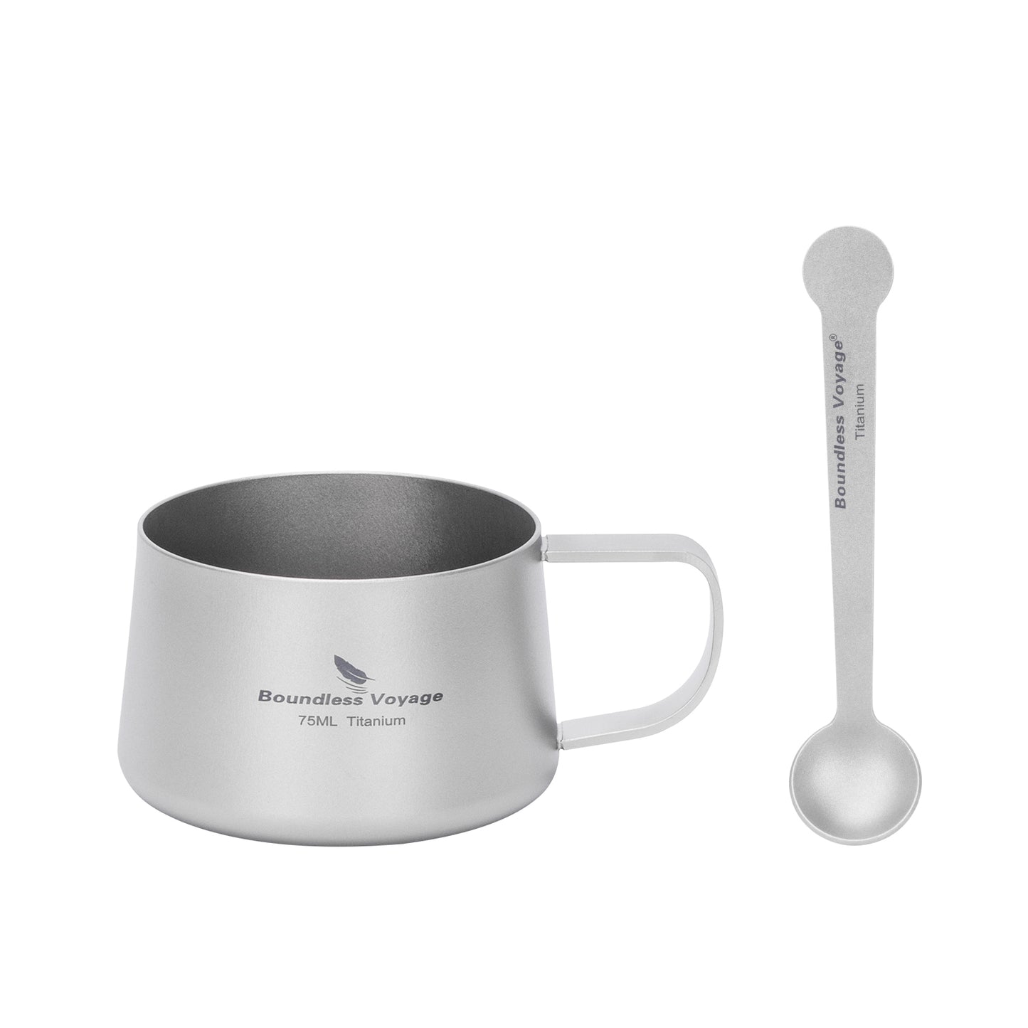 Boundless Voyage Titanium Double Wall Coffee Cup 75ml with Stirring Spoon Mini Tea Mug Espresso Cup Outdoor Camping Travel Ultralight Durable Portable Drinkware Ti3088A+Ti1040T