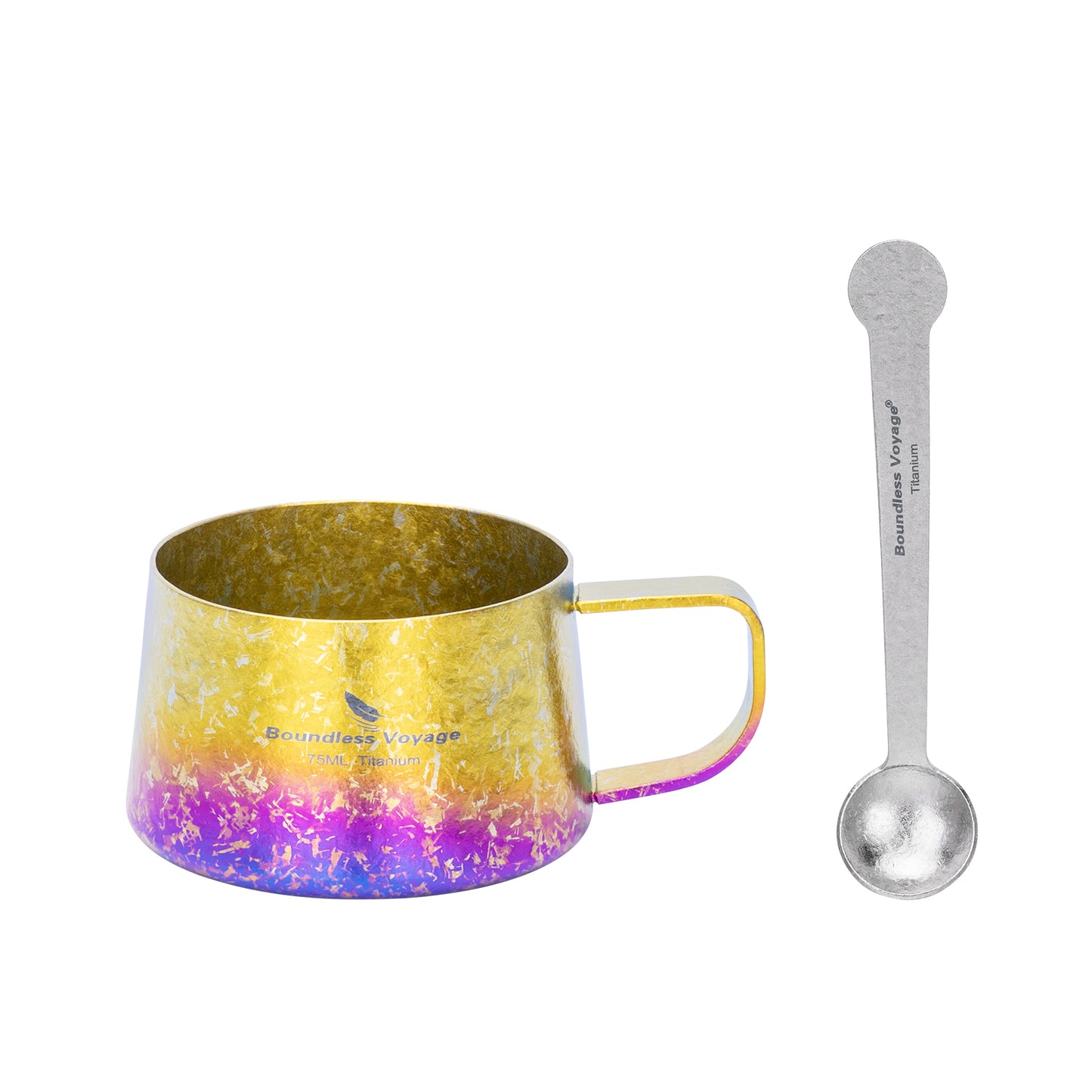 Boundless Voyage Titanium Double Wall Coffee Cup 75ml with Stirring Spoon Mini Tea Mug Espresso Cup Outdoor Camping Travel Ultralight Durable Portable Drinkware Ti3088A+Ti1040T