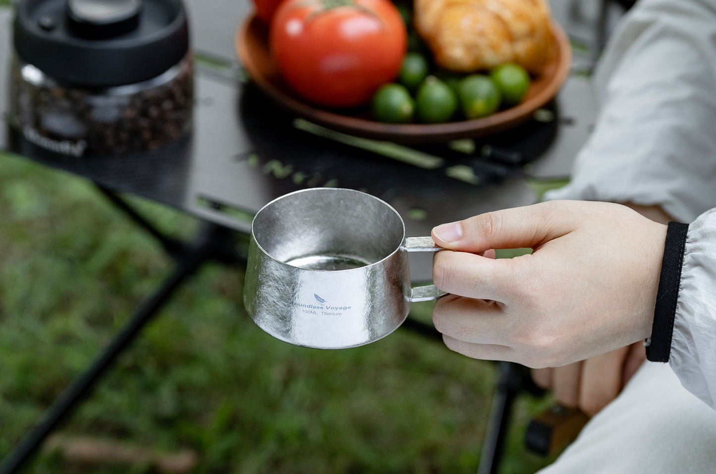 Boundless Voyage Titanium Double Wall Coffee Cup 100ml with Stirring Spoon Mini Tea Mug Espresso Cup Outdoor Camping Travel Ultralight Durable Portable Drinkware Ti3088B+Ti1133T