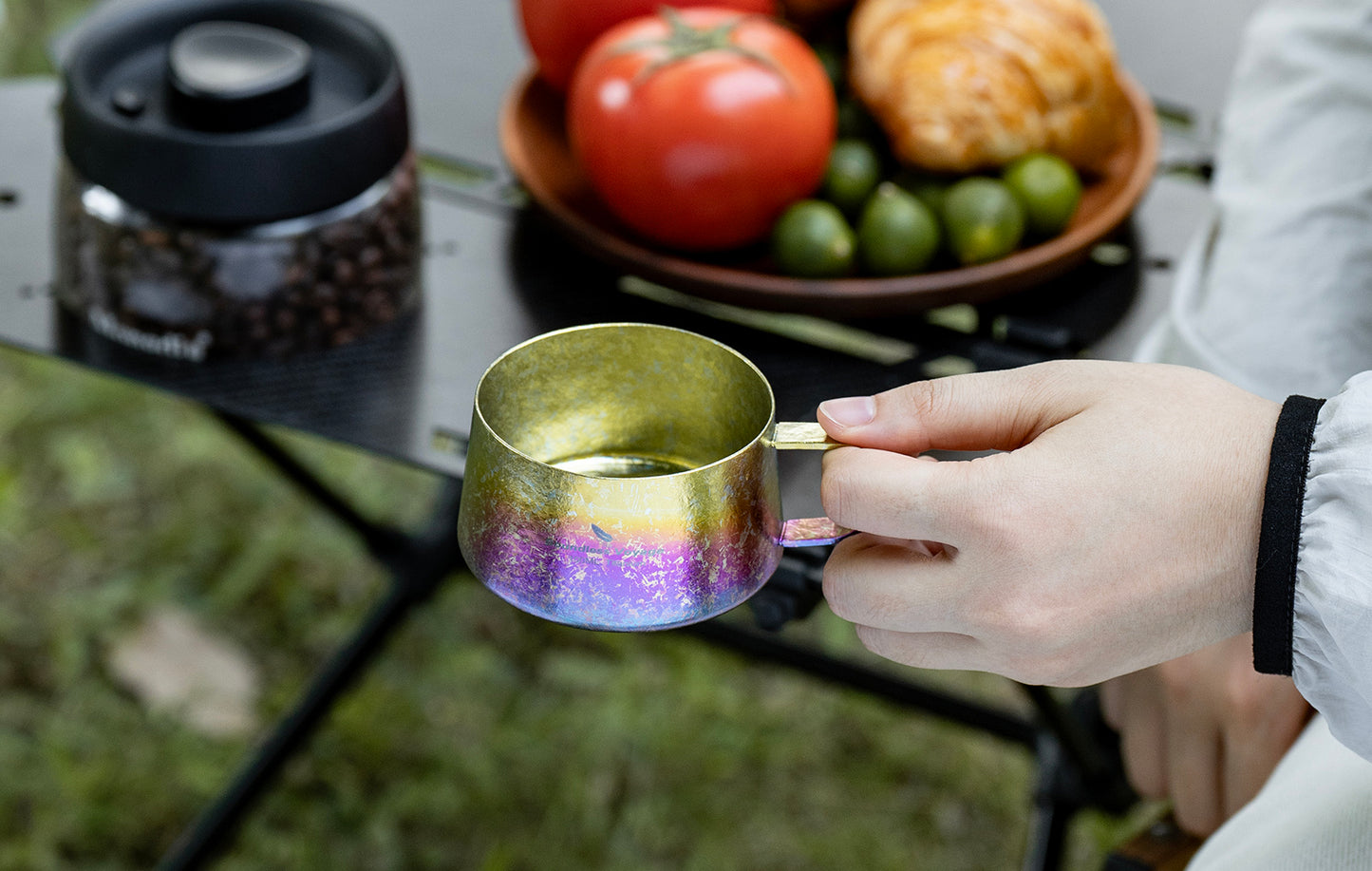 Boundless Voyage Titanium Double Wall Coffee Cup 100ml with Stirring Spoon Mini Tea Mug Espresso Cup Outdoor Camping Travel Ultralight Durable Portable Drinkware Ti3088B+Ti1133T