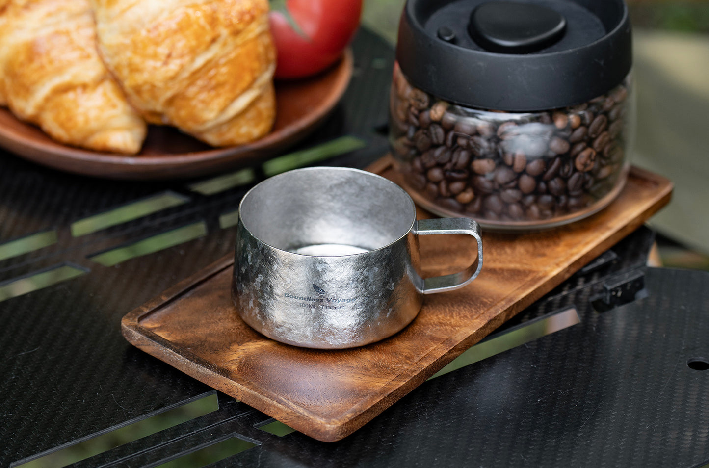 Boundless Voyage Titanium Double Wall Coffee Cup 100ml with Stirring Spoon Mini Tea Mug Espresso Cup Outdoor Camping Travel Ultralight Durable Portable Drinkware Ti3088B+Ti1133T