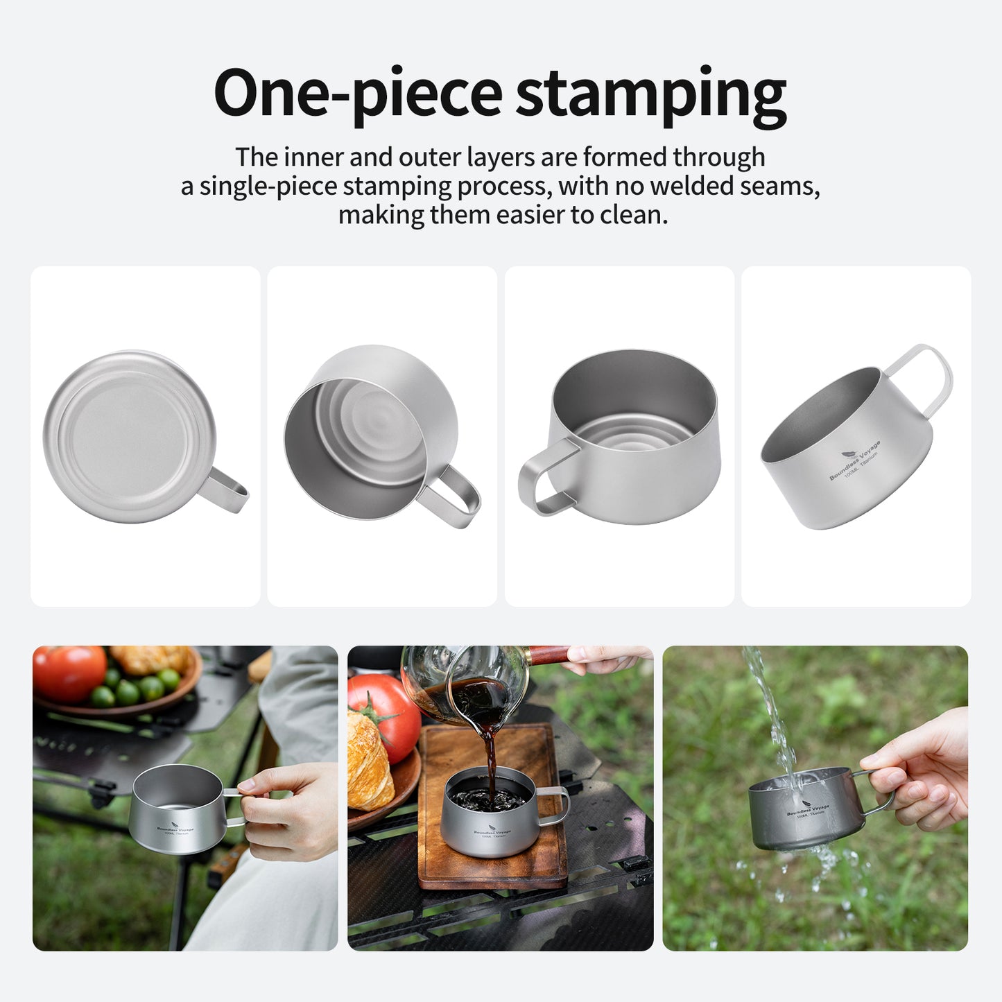 Boundless Voyage Titanium Double Wall Coffee Cup 100ml with Stirring Spoon Mini Tea Mug Espresso Cup Outdoor Camping Travel Ultralight Durable Portable Drinkware Ti3088B+Ti1133T