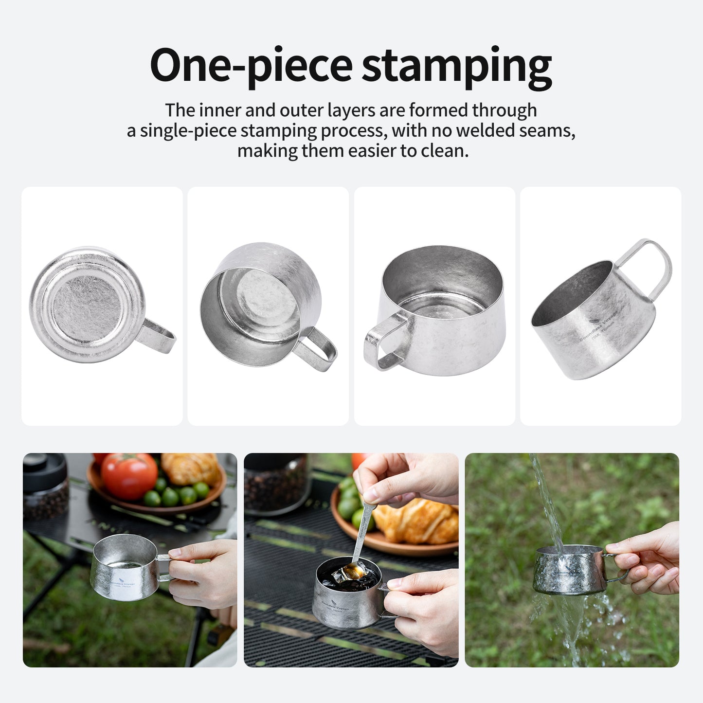 Boundless Voyage Titanium Double Wall Coffee Cup 100ml with Stirring Spoon Mini Tea Mug Espresso Cup Outdoor Camping Travel Ultralight Durable Portable Drinkware Ti3088B+Ti1133T