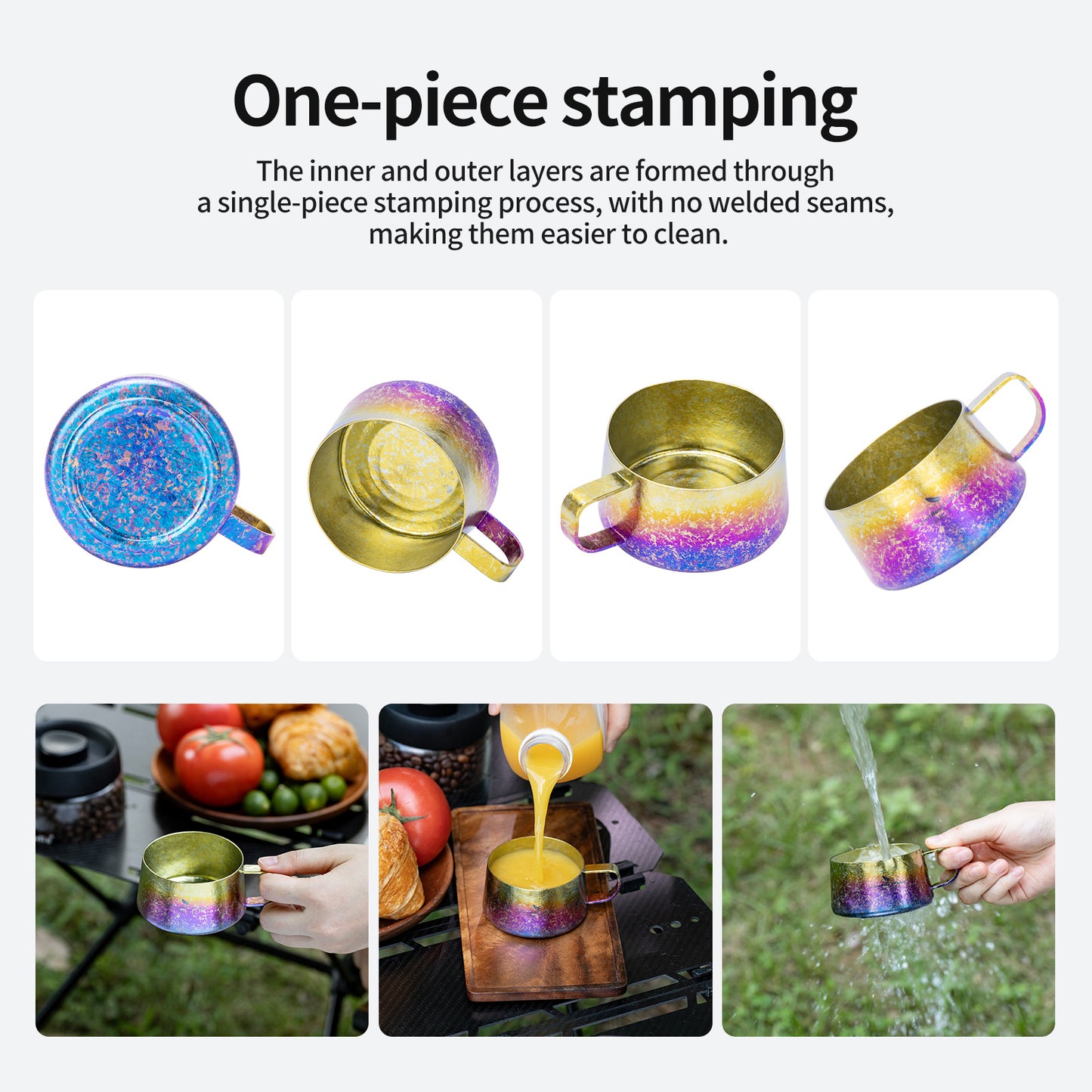 Boundless Voyage Titanium Double Wall Coffee Cup 100ml with Stirring Spoon Mini Tea Mug Espresso Cup Outdoor Camping Travel Ultralight Durable Portable Drinkware Ti3088B+Ti1133T