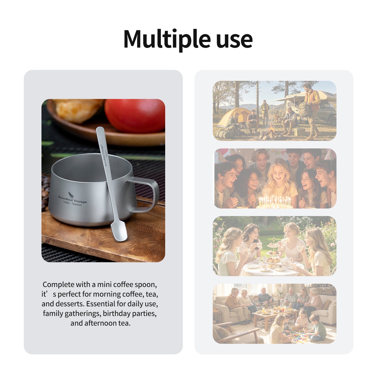 Boundless Voyage Titanium Double Wall Coffee Cup 100ml with Stirring Spoon Mini Tea Mug Espresso Cup Outdoor Camping Travel Ultralight Durable Portable Drinkware Ti3088B+Ti1133T