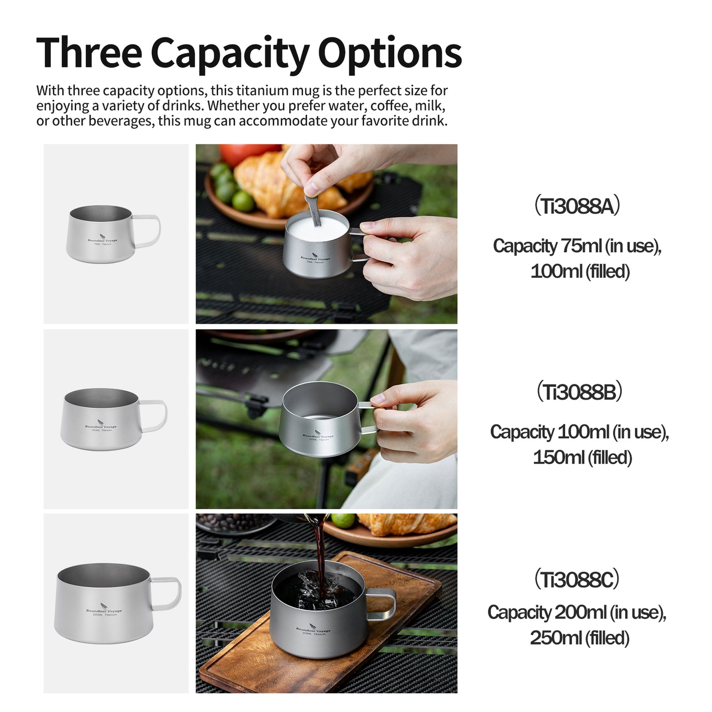 Boundless Voyage Titanium Double Wall Coffee Cup 100ml with Stirring Spoon Mini Tea Mug Espresso Cup Outdoor Camping Travel Ultralight Durable Portable Drinkware Ti3088B+Ti1133T