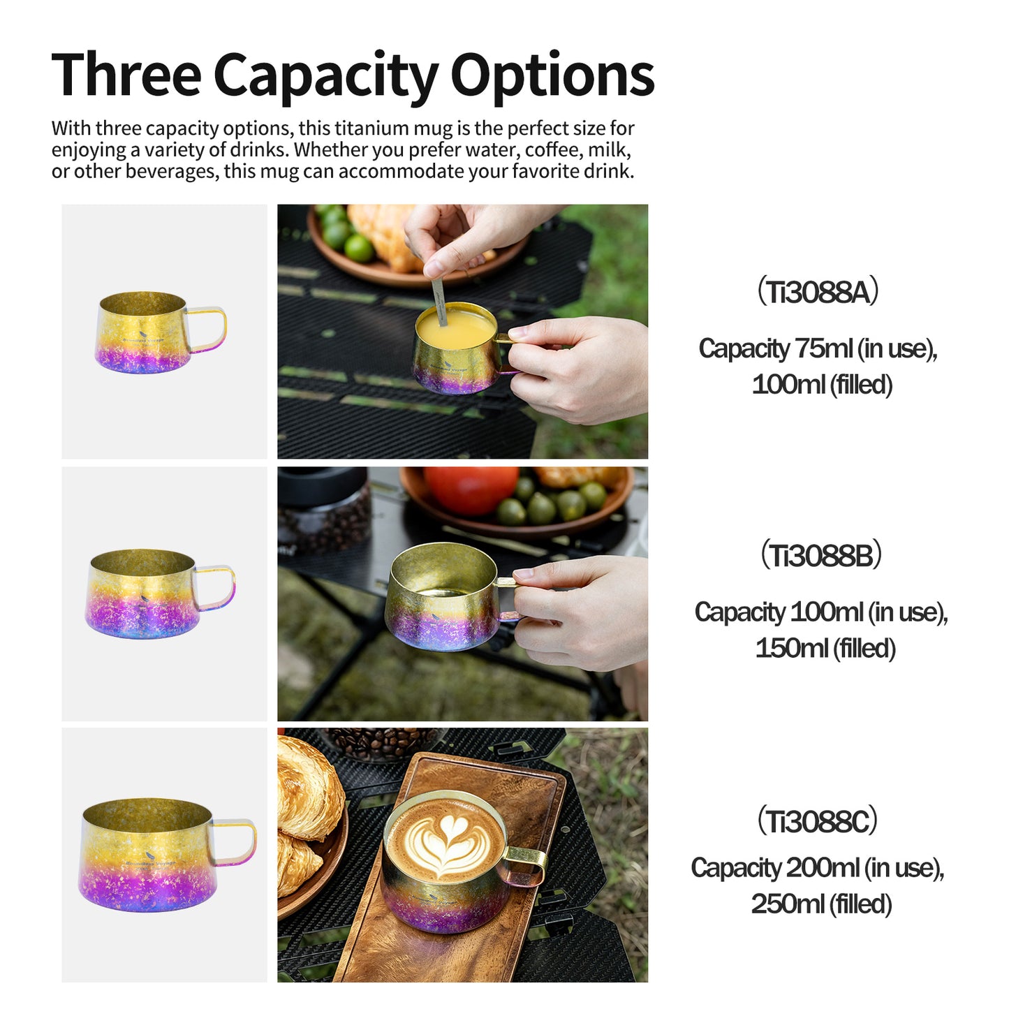 Boundless Voyage Titanium Double Wall Coffee Cup 100ml with Stirring Spoon Mini Tea Mug Espresso Cup Outdoor Camping Travel Ultralight Durable Portable Drinkware Ti3088B+Ti1133T