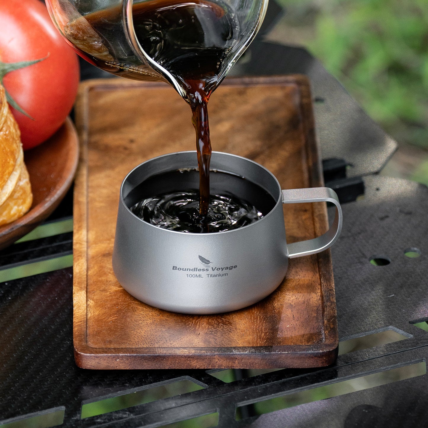 Boundless Voyage Titanium Double Wall Coffee Cup 100ml with Stirring Spoon Mini Tea Mug Espresso Cup Outdoor Camping Travel Ultralight Durable Portable Drinkware Ti3088B+Ti1133T