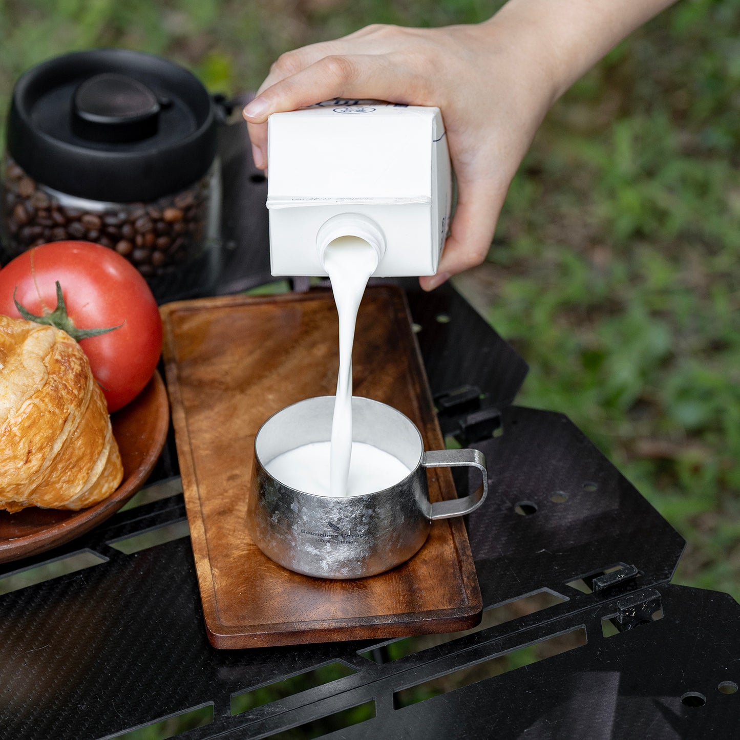 Boundless Voyage Titanium Double Wall Coffee Cup 100ml with Stirring Spoon Mini Tea Mug Espresso Cup Outdoor Camping Travel Ultralight Durable Portable Drinkware Ti3088B+Ti1133T