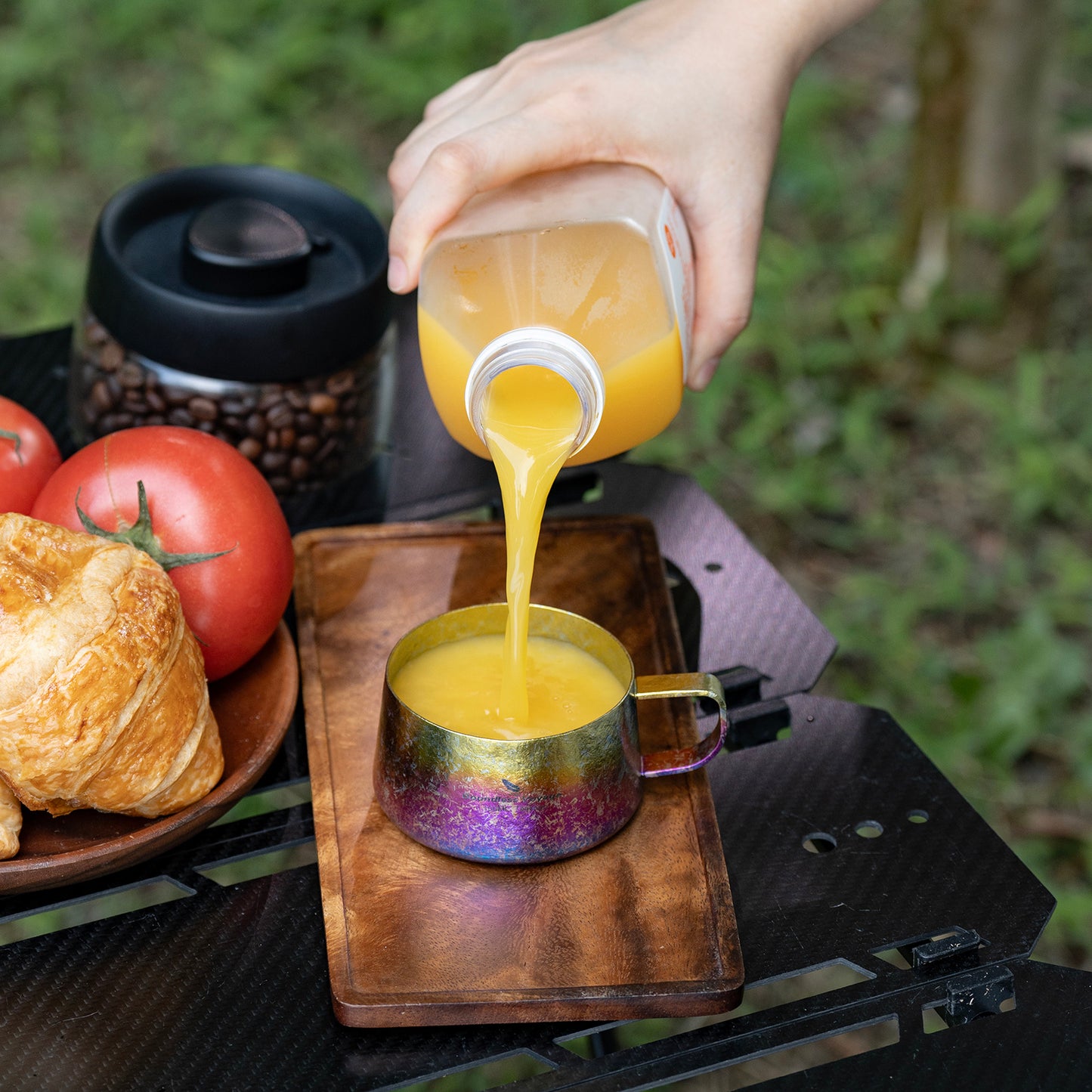 Boundless Voyage Titanium Double Wall Coffee Cup 100ml with Stirring Spoon Mini Tea Mug Espresso Cup Outdoor Camping Travel Ultralight Durable Portable Drinkware Ti3088B+Ti1133T