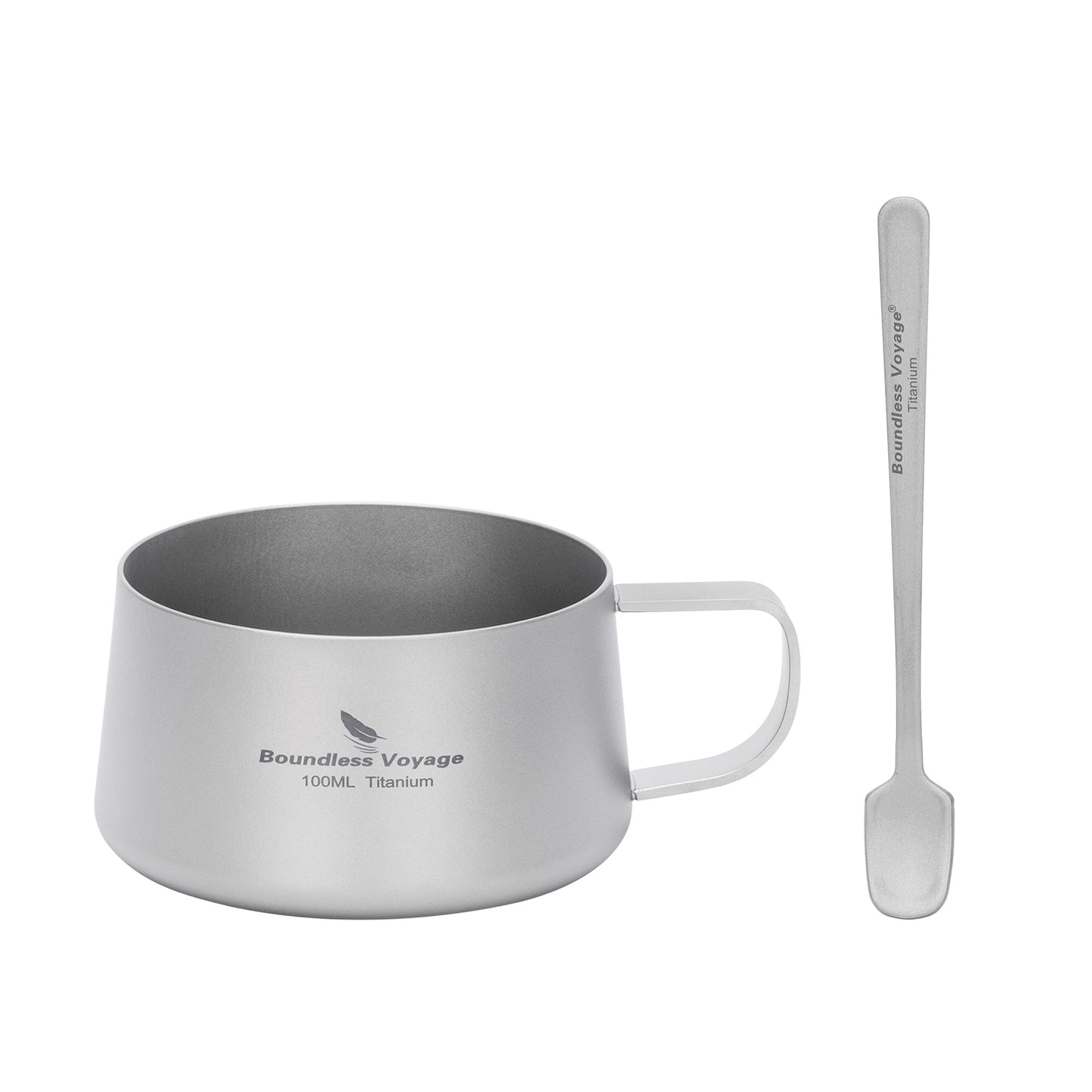 Boundless Voyage Titanium Double Wall Coffee Cup 100ml with Stirring Spoon Mini Tea Mug Espresso Cup Outdoor Camping Travel Ultralight Durable Portable Drinkware Ti3088B+Ti1133T