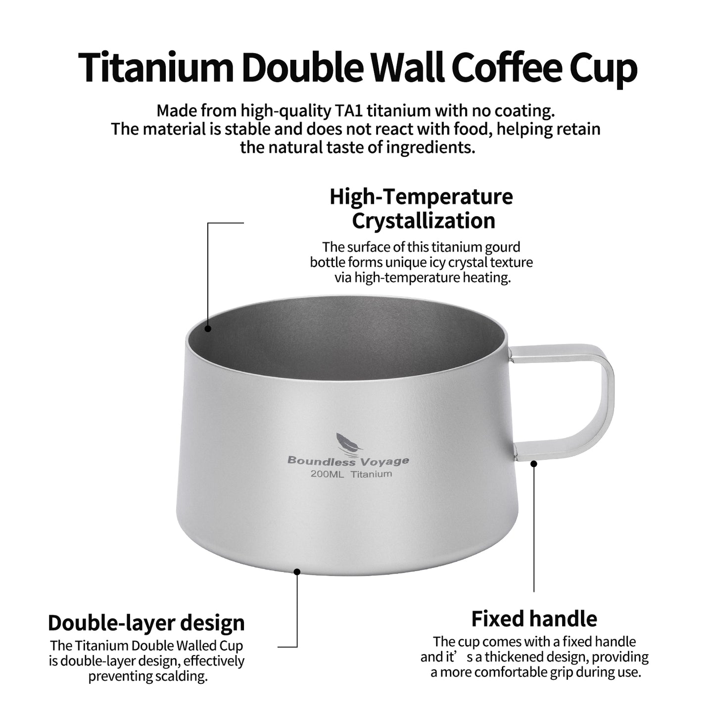 Boundless Voyage Titanium Double Wall Coffee Cup 200ml with Stirring Spoon Mini Tea Mug Espresso Cup Outdoor Camping Travel Ultralight Durable Portable Drinkware Ti3088C+Ti1134T