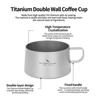 Boundless Voyage Titanium Double Wall Coffee Cup 200ml with Stirring Spoon Mini Tea Mug Espresso Cup Outdoor Camping Travel Ultralight Durable Portable Drinkware Ti3088C+Ti1134T