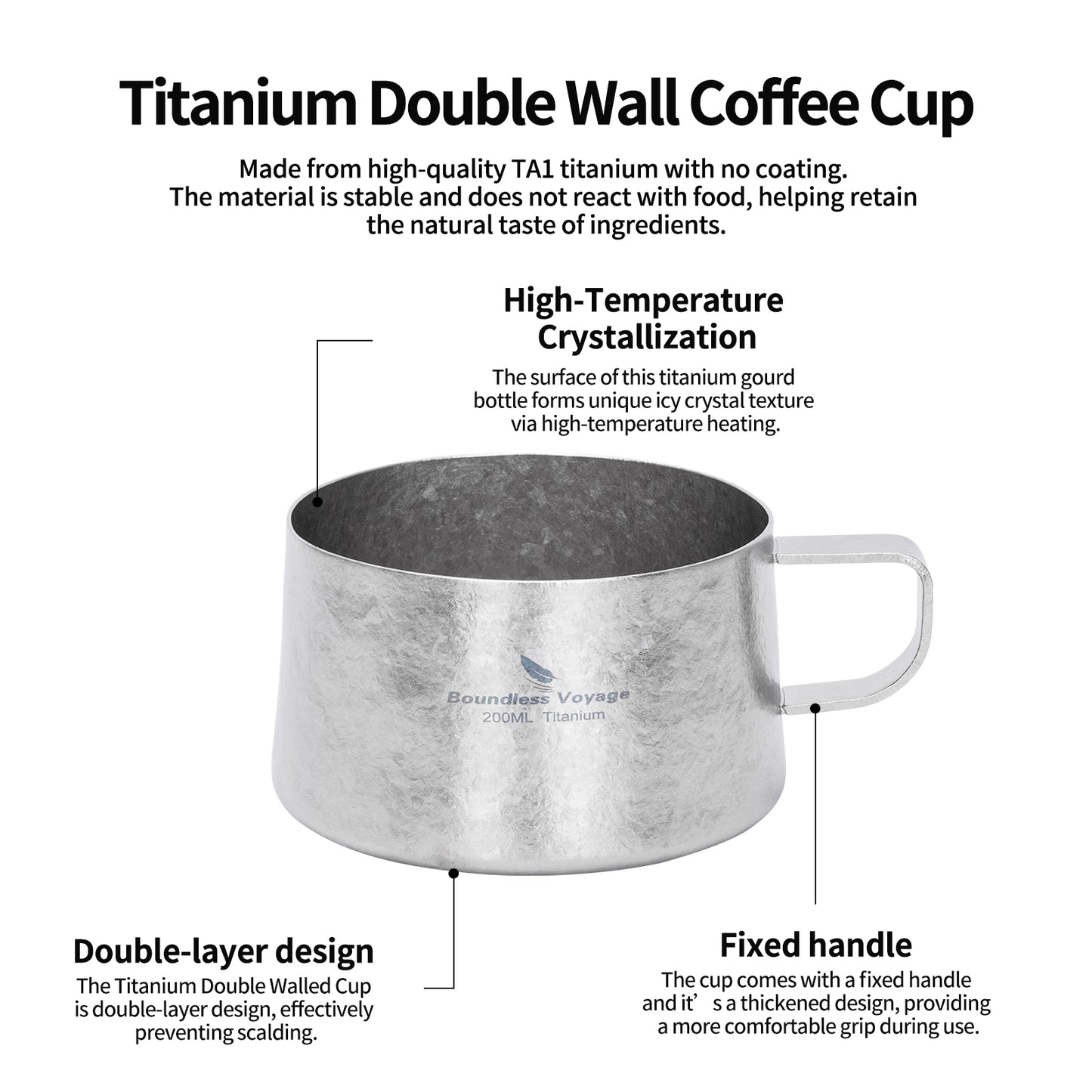 Boundless Voyage Titanium Double Wall Coffee Cup 200ml with Stirring Spoon Mini Tea Mug Espresso Cup Outdoor Camping Travel Ultralight Durable Portable Drinkware Ti3088C+Ti1134T