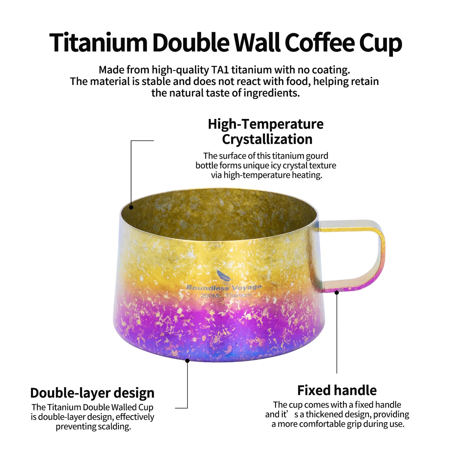 Boundless Voyage Titanium Double Wall Coffee Cup 200ml with Stirring Spoon Mini Tea Mug Espresso Cup Outdoor Camping Travel Ultralight Durable Portable Drinkware Ti3088C+Ti1134T