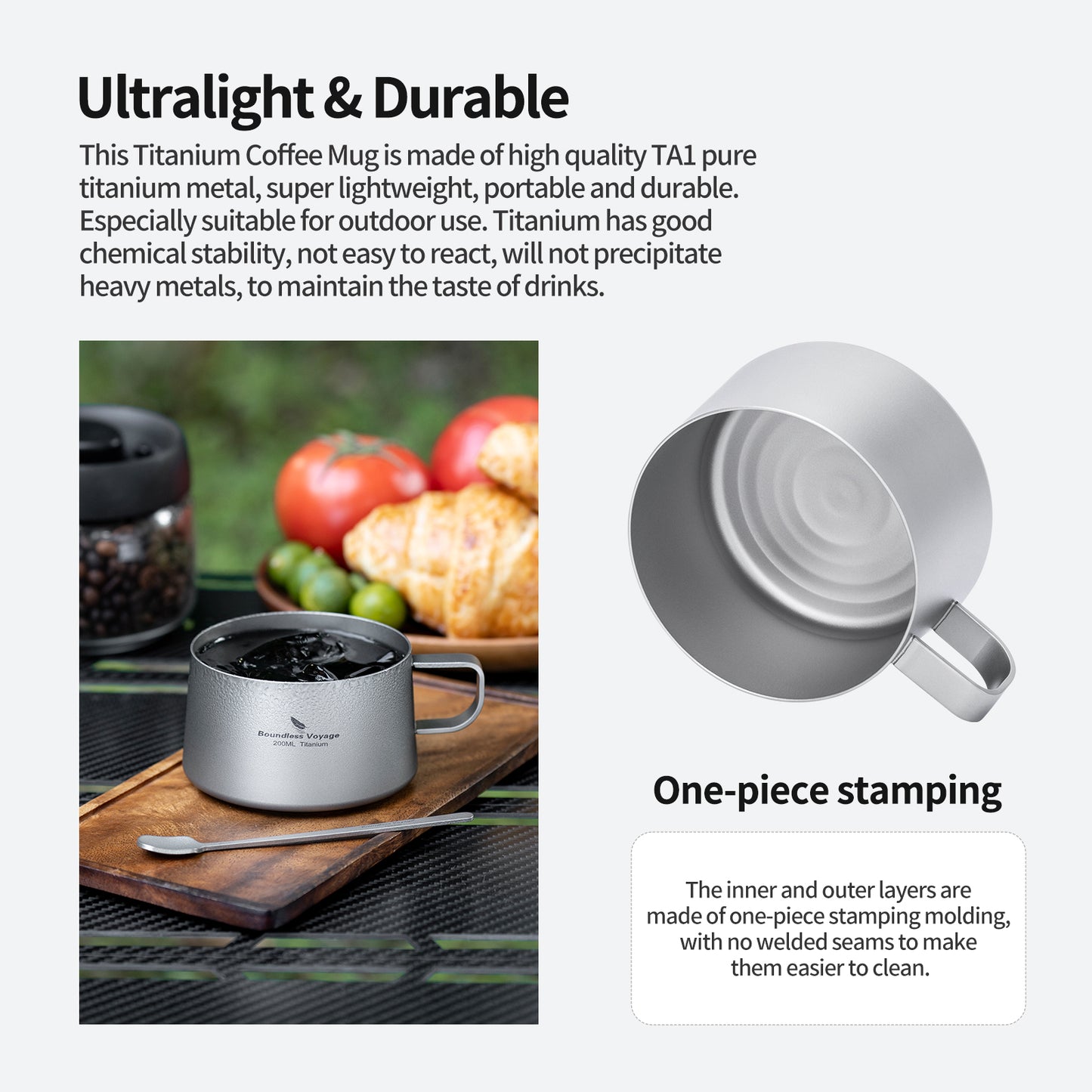 Boundless Voyage Titanium Double Wall Coffee Cup 200ml with Stirring Spoon Mini Tea Mug Espresso Cup Outdoor Camping Travel Ultralight Durable Portable Drinkware Ti3088C+Ti1134T
