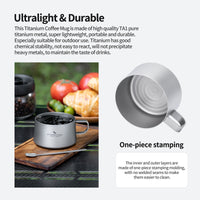 Boundless Voyage Titanium Double Wall Coffee Cup 200ml with Stirring Spoon Mini Tea Mug Espresso Cup Outdoor Camping Travel Ultralight Durable Portable Drinkware Ti3088C+Ti1134T