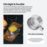 Boundless Voyage Titanium Double Wall Coffee Cup 200ml with Stirring Spoon Mini Tea Mug Espresso Cup Outdoor Camping Travel Ultralight Durable Portable Drinkware Ti3088C+Ti1134T