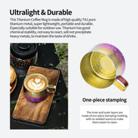 Boundless Voyage Titanium Double Wall Coffee Cup 200ml with Stirring Spoon Mini Tea Mug Espresso Cup Outdoor Camping Travel Ultralight Durable Portable Drinkware Ti3088C+Ti1134T