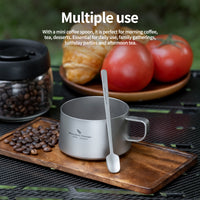 Boundless Voyage Titanium Double Wall Coffee Cup 200ml with Stirring Spoon Mini Tea Mug Espresso Cup Outdoor Camping Travel Ultralight Durable Portable Drinkware Ti3088C+Ti1134T