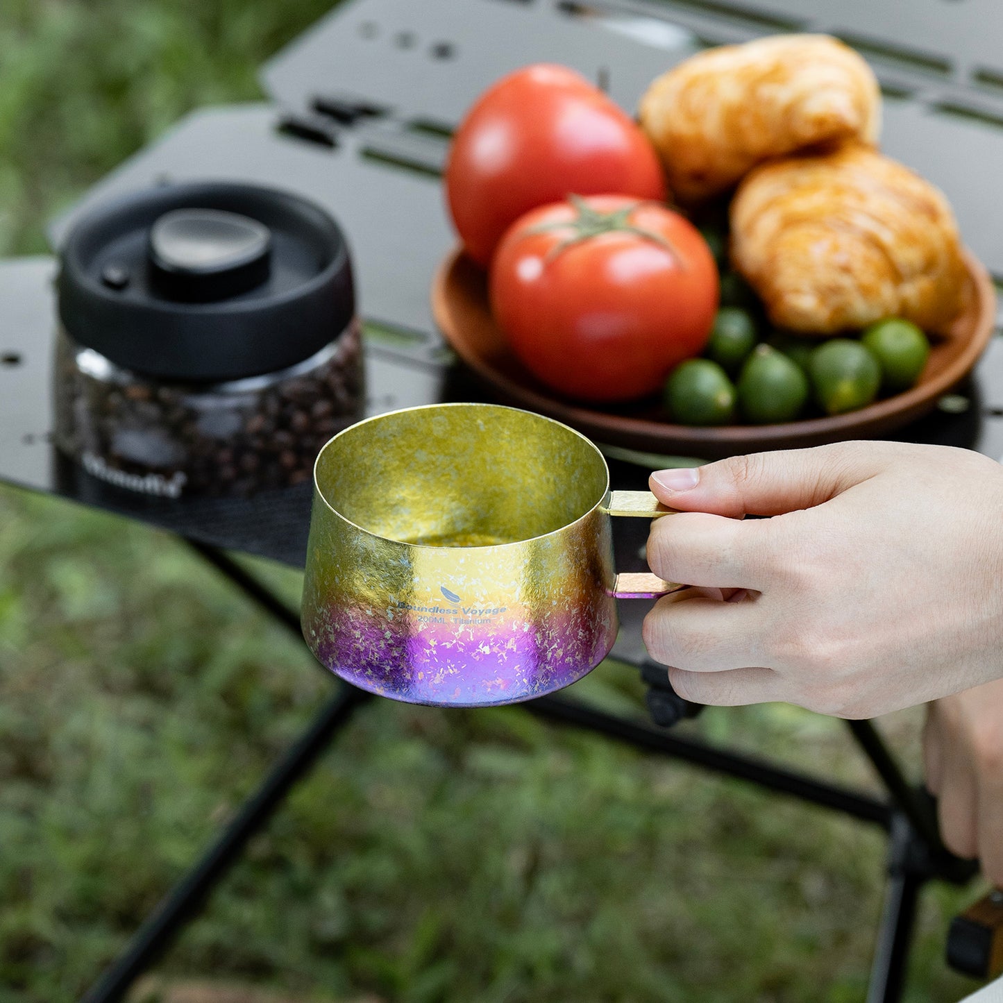 Boundless Voyage Titanium Double Wall Coffee Cup 200ml with Stirring Spoon Mini Tea Mug Espresso Cup Outdoor Camping Travel Ultralight Durable Portable Drinkware Ti3088C+Ti1134T