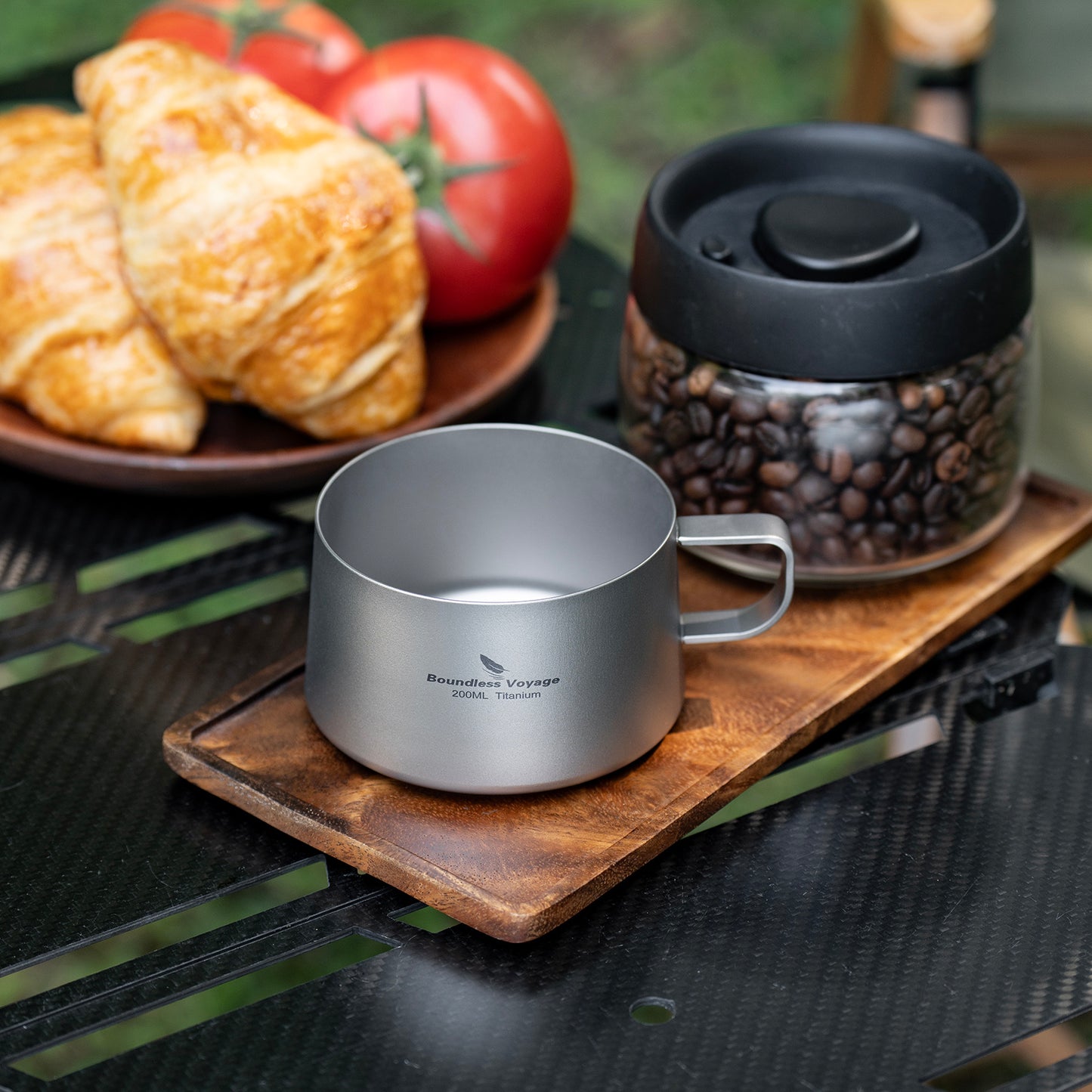 Boundless Voyage Titanium Double Wall Coffee Cup 200ml with Stirring Spoon Mini Tea Mug Espresso Cup Outdoor Camping Travel Ultralight Durable Portable Drinkware Ti3088C+Ti1134T