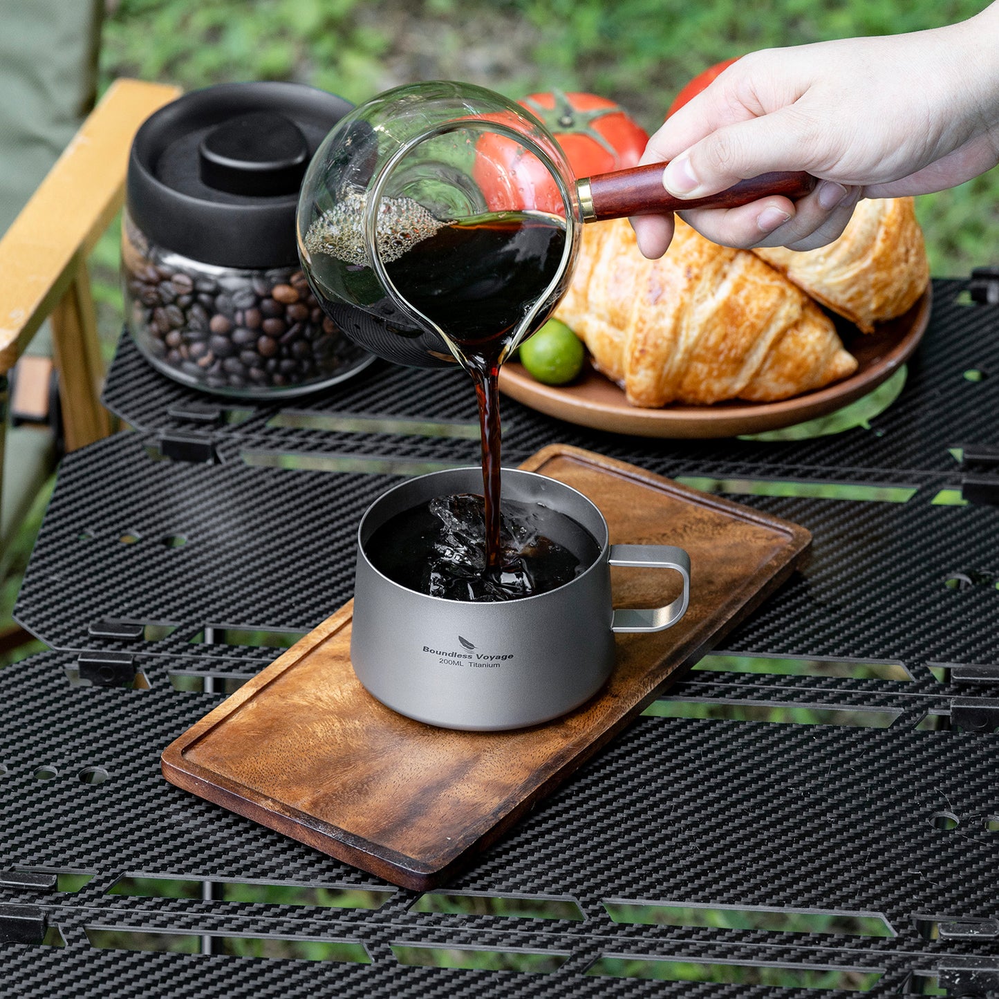 Boundless Voyage Titanium Double Wall Coffee Cup 200ml with Stirring Spoon Mini Tea Mug Espresso Cup Outdoor Camping Travel Ultralight Durable Portable Drinkware Ti3088C+Ti1134T