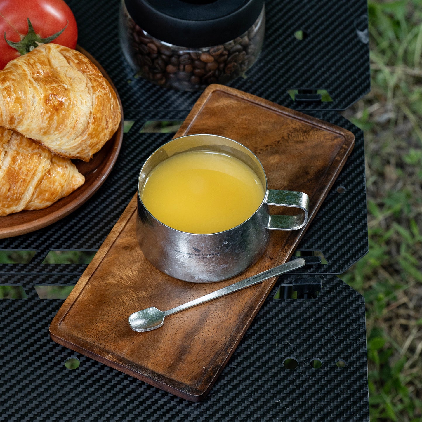 Boundless Voyage Titanium Double Wall Coffee Cup 200ml with Stirring Spoon Mini Tea Mug Espresso Cup Outdoor Camping Travel Ultralight Durable Portable Drinkware Ti3088C+Ti1134T