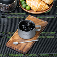 Boundless Voyage Titanium Double Wall Coffee Cup 200ml with Stirring Spoon Mini Tea Mug Espresso Cup Outdoor Camping Travel Ultralight Durable Portable Drinkware Ti3088C+Ti1134T
