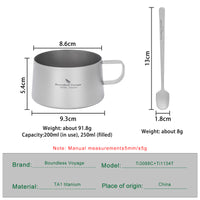 Boundless Voyage Titanium Double Wall Coffee Cup 200ml with Stirring Spoon Mini Tea Mug Espresso Cup Outdoor Camping Travel Ultralight Durable Portable Drinkware Ti3088C+Ti1134T