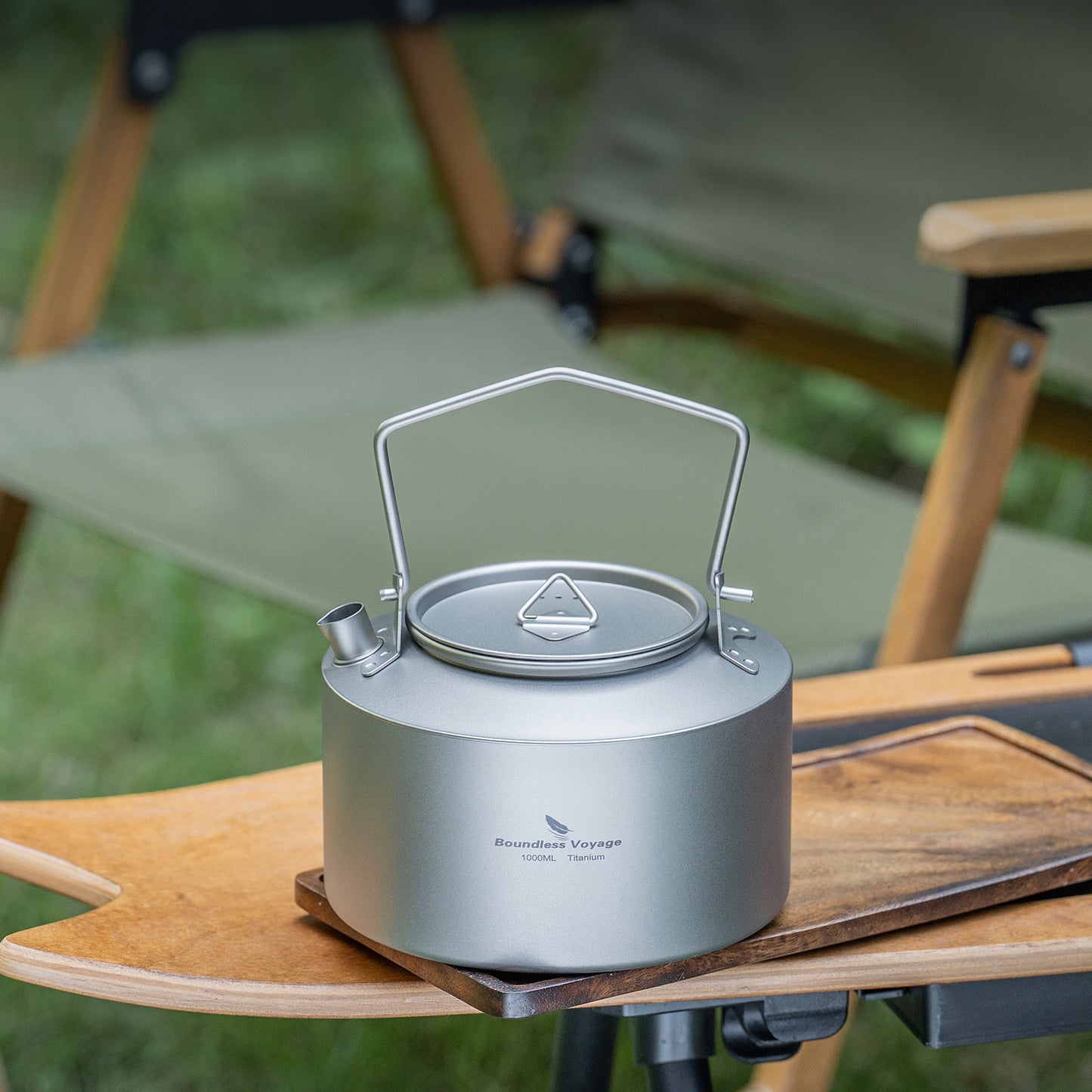 Boundless Voyage 1000ml Ultralight Titanium Camping Kettle with Foldable Handle & Steam Vent Lid, One-Piece Body Water Pot for Outdoor Hiking Backpacking Ti3099D