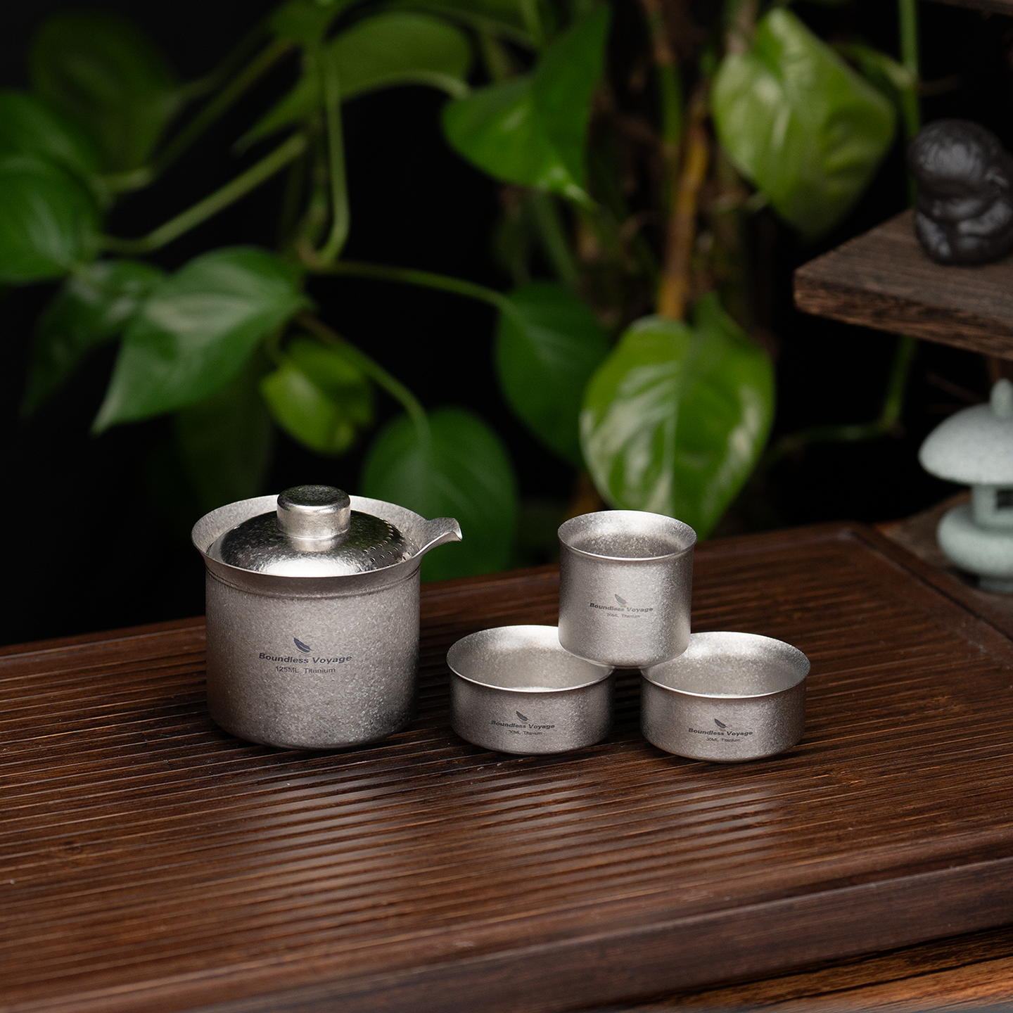Boundless Voyage Titanium Tea Maker 125ml Double-Wall Anti-Scald Filter Lid, Solo or Set with 3 Mini Cups Ti3145D Ti3149D