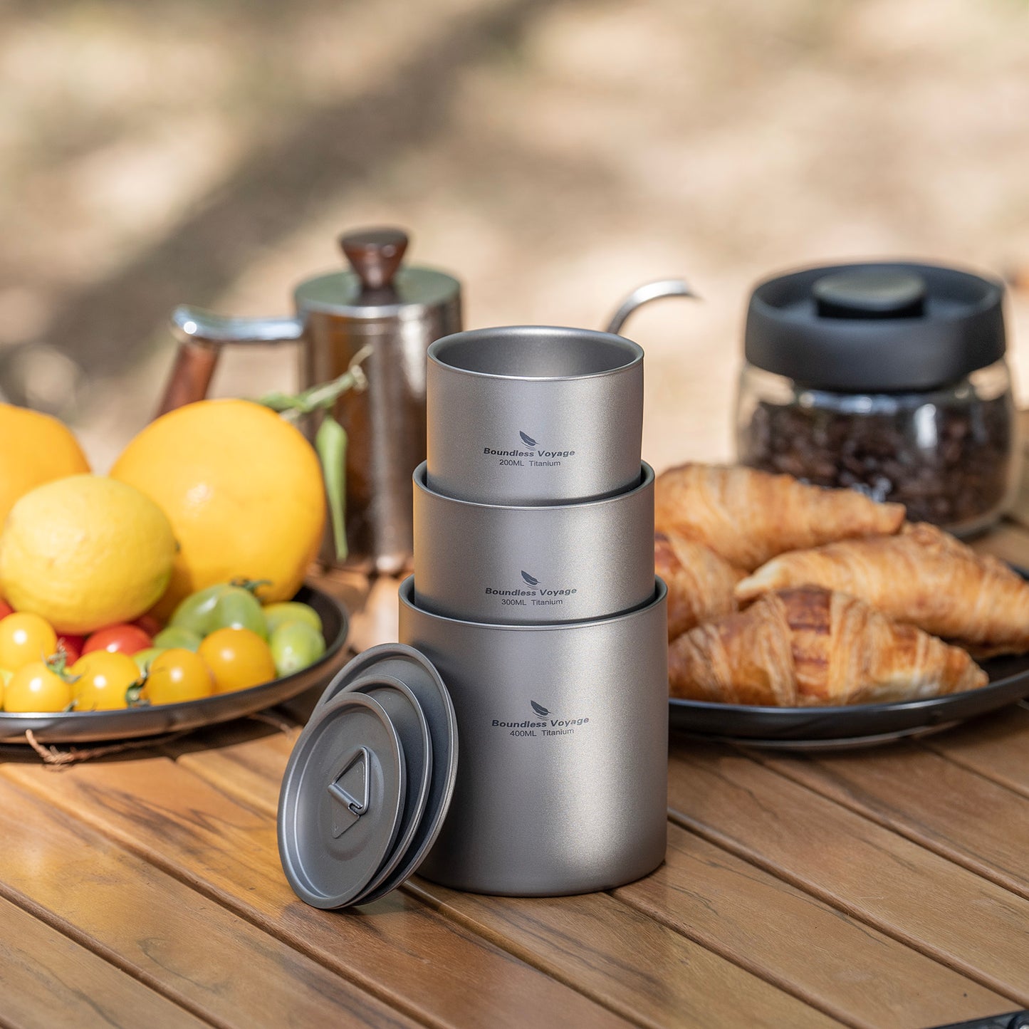 Boundless Voyage Stackable Double Walled Pure Titanium Cup |120ml/200ml/300ml/400ml Ultralight Durable Coffee & Tea Mug, Portable Drinkware for Outdoor Camping & Daily Home Use Ti3240D-Ti3245D