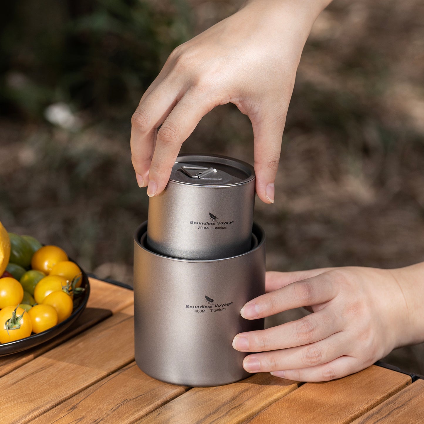 Boundless Voyage Stackable Double Walled Pure Titanium Cup |120ml/200ml/300ml/400ml Ultralight Durable Coffee & Tea Mug, Portable Drinkware for Outdoor Camping & Daily Home Use Ti3240D-Ti3245D
