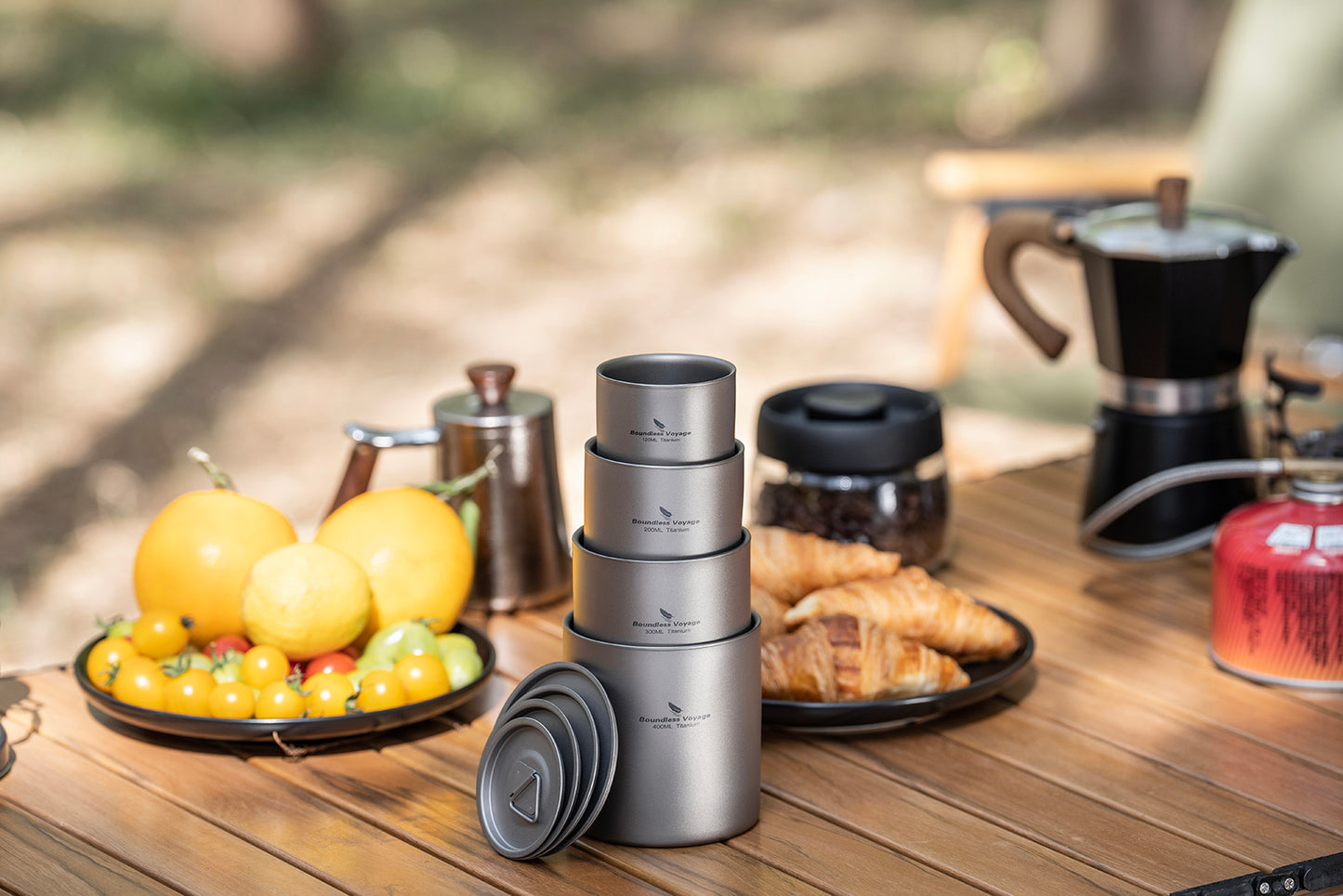 Boundless Voyage Stackable Double Walled Pure Titanium Cup |120ml/200ml/300ml/400ml Ultralight Durable Coffee & Tea Mug, Portable Drinkware for Outdoor Camping & Daily Home Use Ti3240D-Ti3245D
