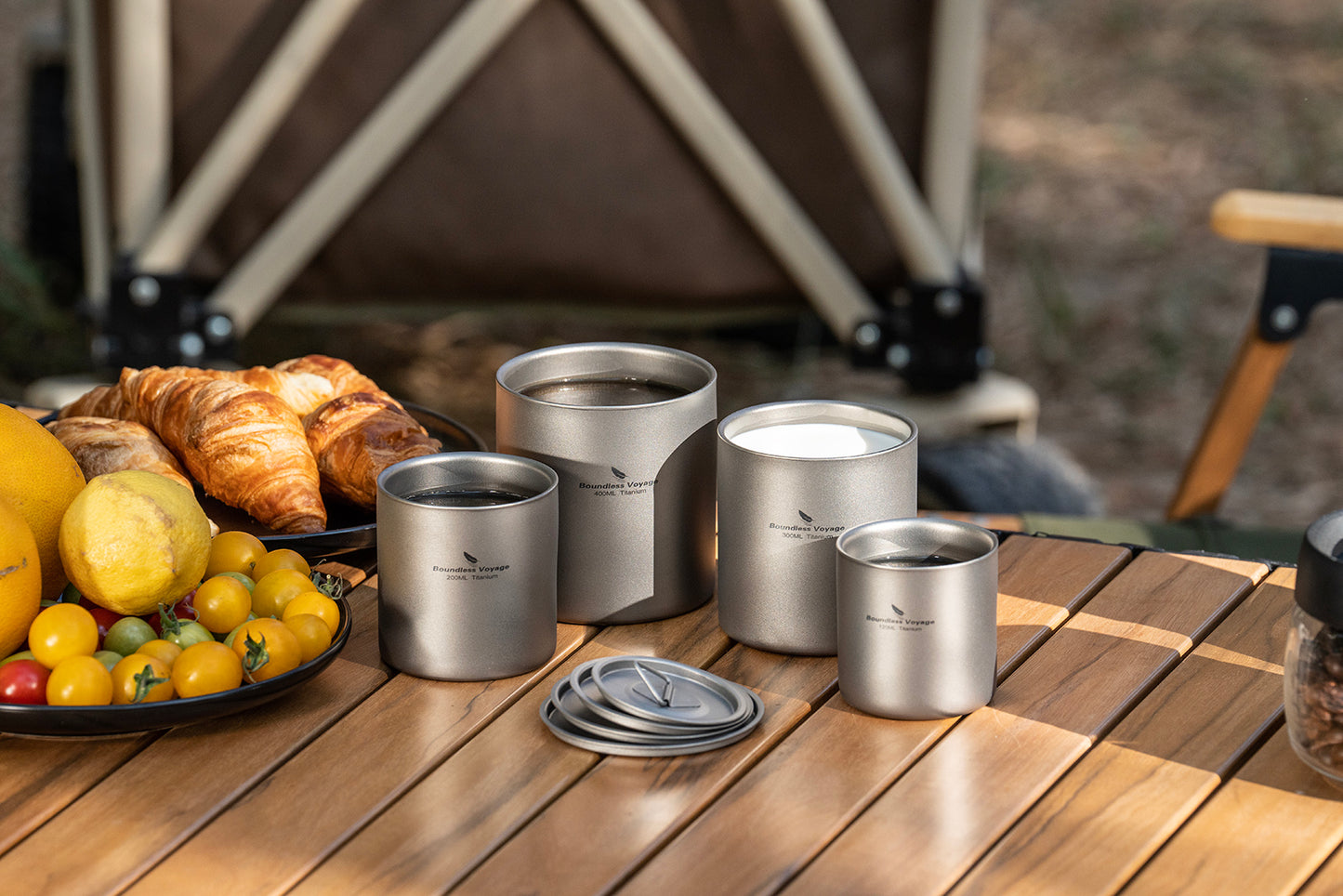 Boundless Voyage Stackable Double Walled Pure Titanium Cup |120ml/200ml/300ml/400ml Ultralight Durable Coffee & Tea Mug, Portable Drinkware for Outdoor Camping & Daily Home Use Ti3240D-Ti3245D
