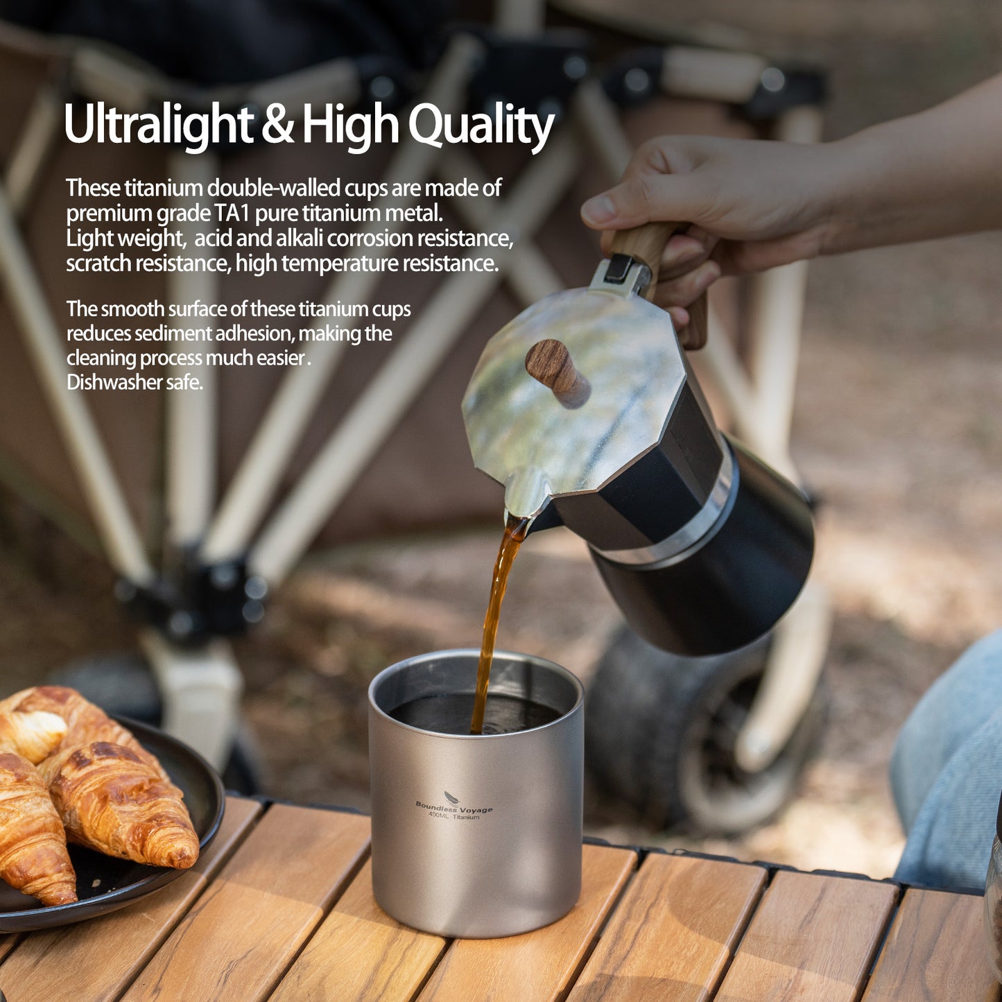 Boundless Voyage Stackable Double Walled Pure Titanium Cup |120ml/200ml/300ml/400ml Ultralight Durable Coffee & Tea Mug, Portable Drinkware for Outdoor Camping & Daily Home Use Ti3240D-Ti3245D
