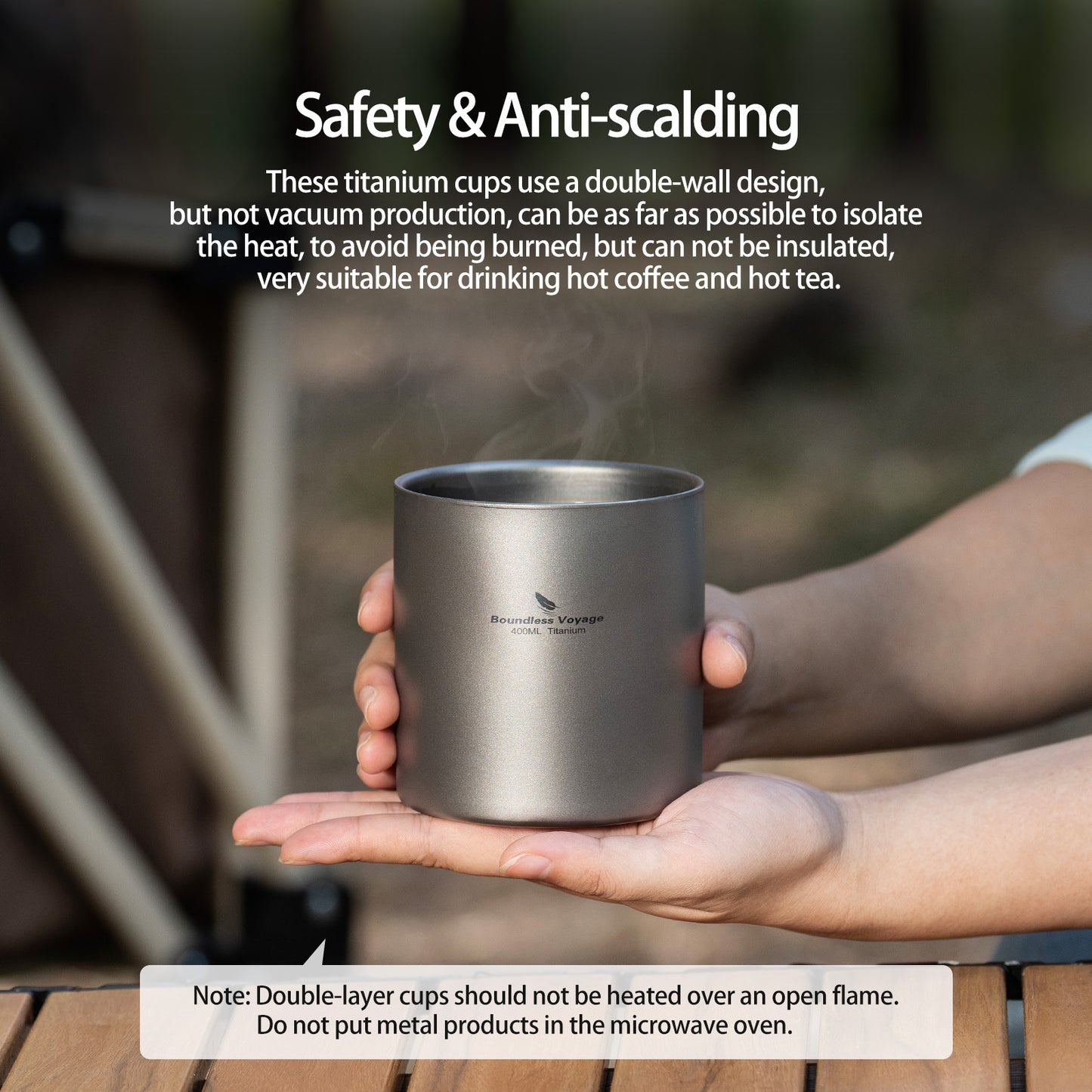 Boundless Voyage Stackable Double Walled Pure Titanium Cup |120ml/200ml/300ml/400ml Ultralight Durable Coffee & Tea Mug, Portable Drinkware for Outdoor Camping & Daily Home Use Ti3240D-Ti3245D