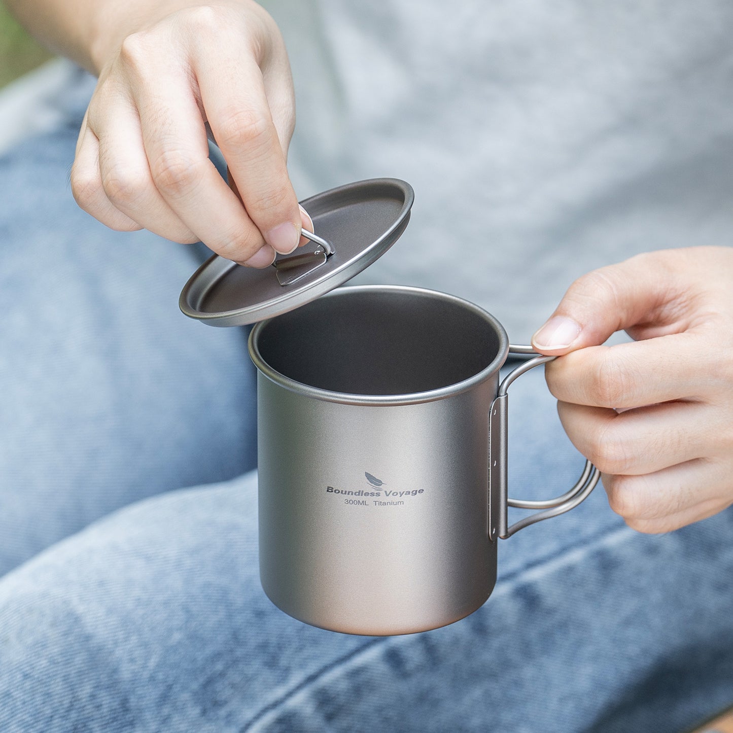 Boundless Voyage Titanium Camping Cup with Lid 300ml 450ml 750ml Stackable Lightweight Mug Pot for Backpacking, Hiking, Travel Durable Portable Cookware for Ultralight Outdoor Enthusiasts Ti3247D-Ti3250D