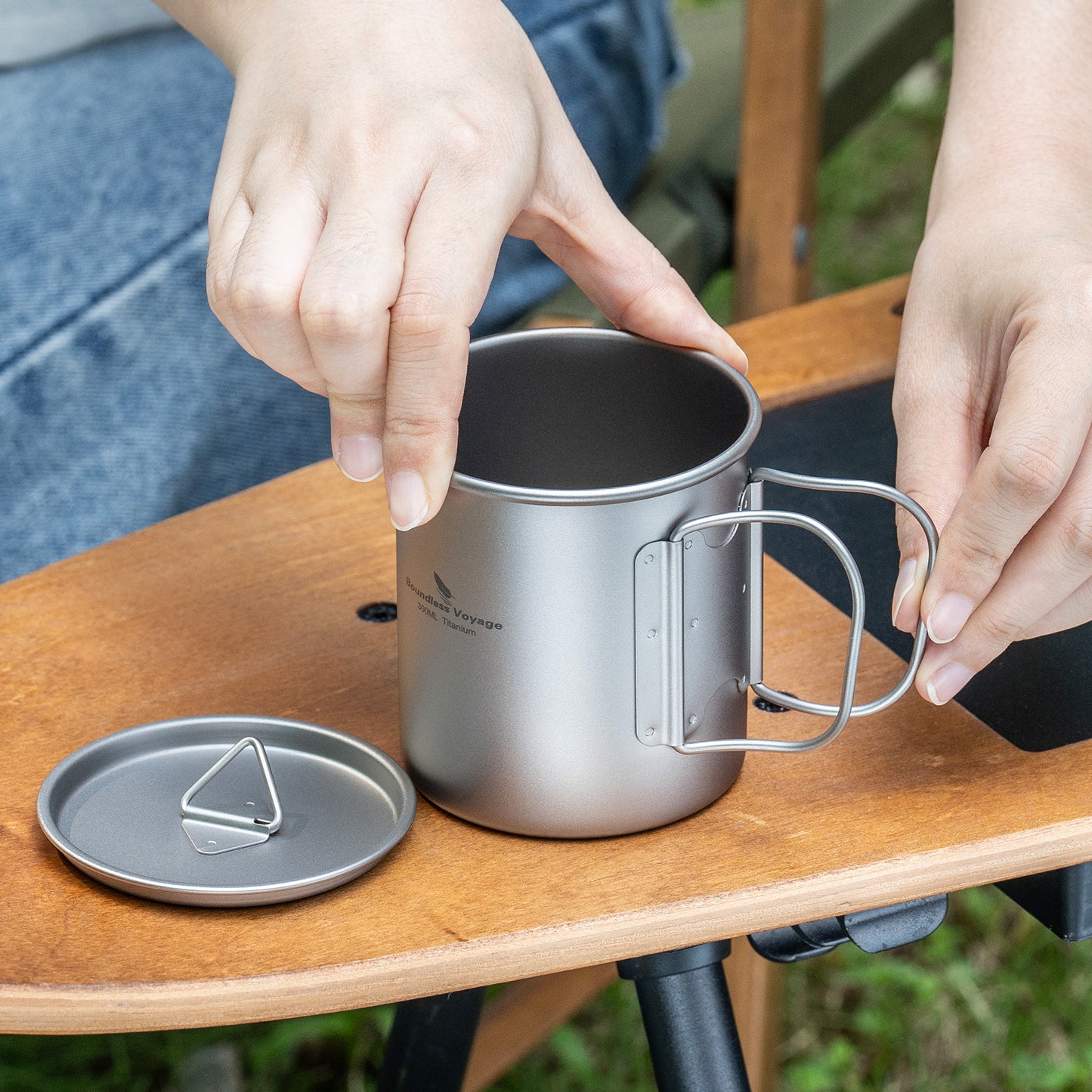 Boundless Voyage Titanium Camping Cup with Lid 300ml 450ml 750ml Stackable Lightweight Mug Pot for Backpacking, Hiking, Travel Durable Portable Cookware for Ultralight Outdoor Enthusiasts Ti3247D-Ti3250D