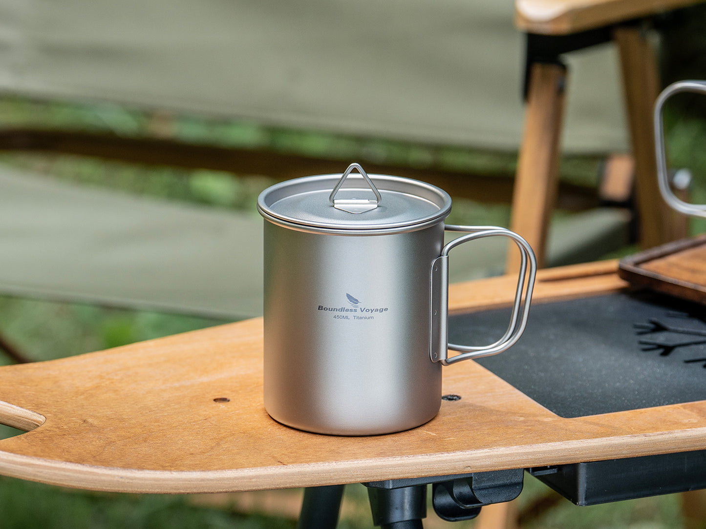 Boundless Voyage Titanium Camping Cup with Lid 300ml 450ml 750ml Stackable Lightweight Mug Pot for Backpacking, Hiking, Travel Durable Portable Cookware for Ultralight Outdoor Enthusiasts Ti3247D-Ti3250D