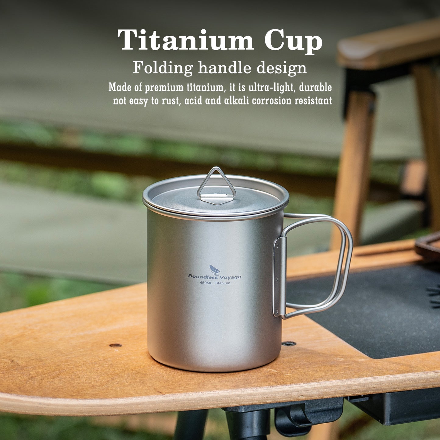 Boundless Voyage Titanium Camping Cup with Lid 300ml 450ml 750ml Stackable Lightweight Mug Pot for Backpacking, Hiking, Travel Durable Portable Cookware for Ultralight Outdoor Enthusiasts Ti3247D-Ti3250D