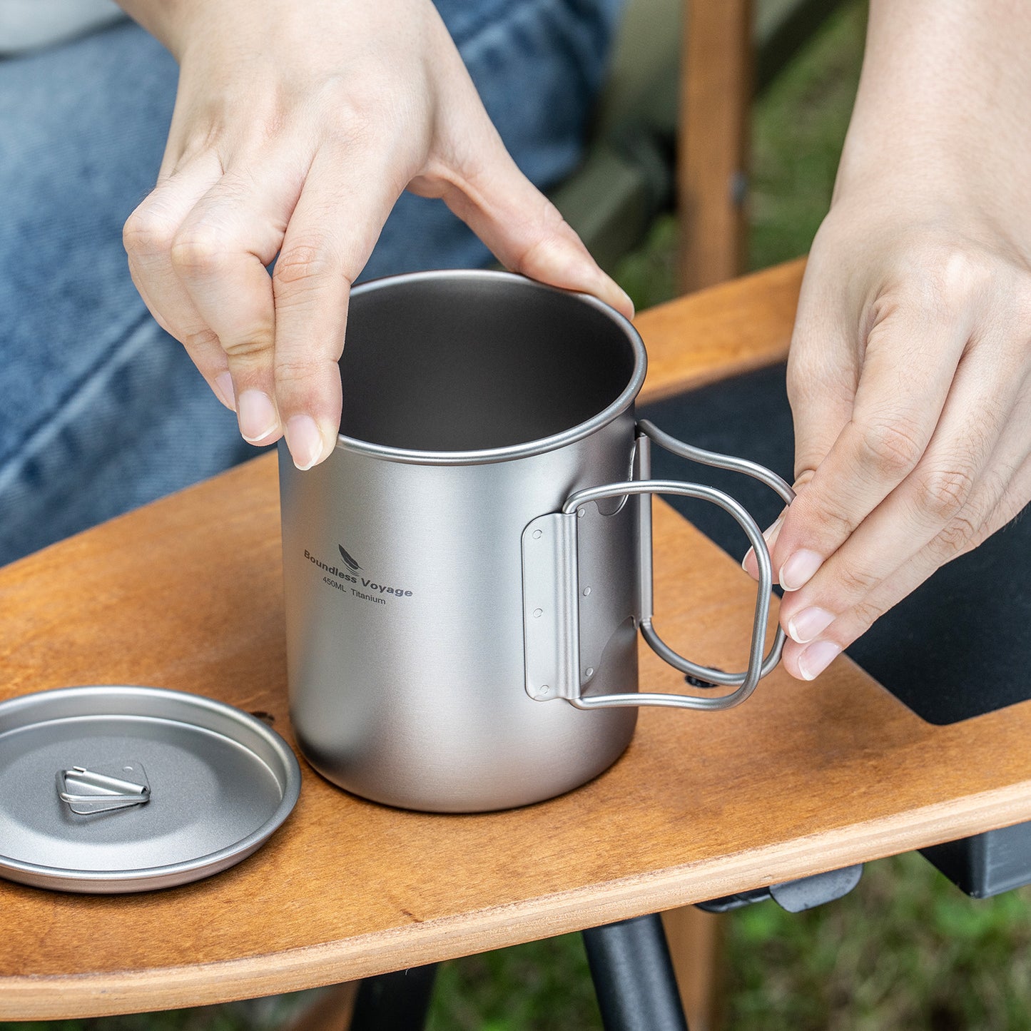 Boundless Voyage Titanium Camping Cup with Lid 300ml 450ml 750ml Stackable Lightweight Mug Pot for Backpacking, Hiking, Travel Durable Portable Cookware for Ultralight Outdoor Enthusiasts Ti3247D-Ti3250D