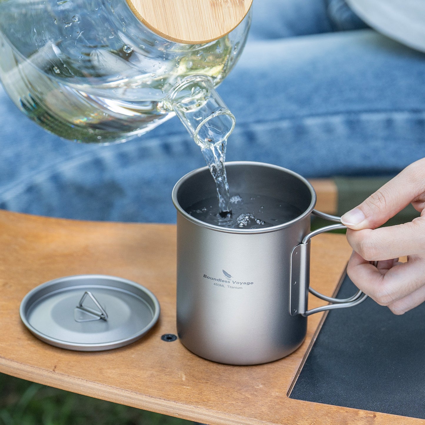 Boundless Voyage Titanium Camping Cup with Lid 300ml 450ml 750ml Stackable Lightweight Mug Pot for Backpacking, Hiking, Travel Durable Portable Cookware for Ultralight Outdoor Enthusiasts Ti3247D-Ti3250D