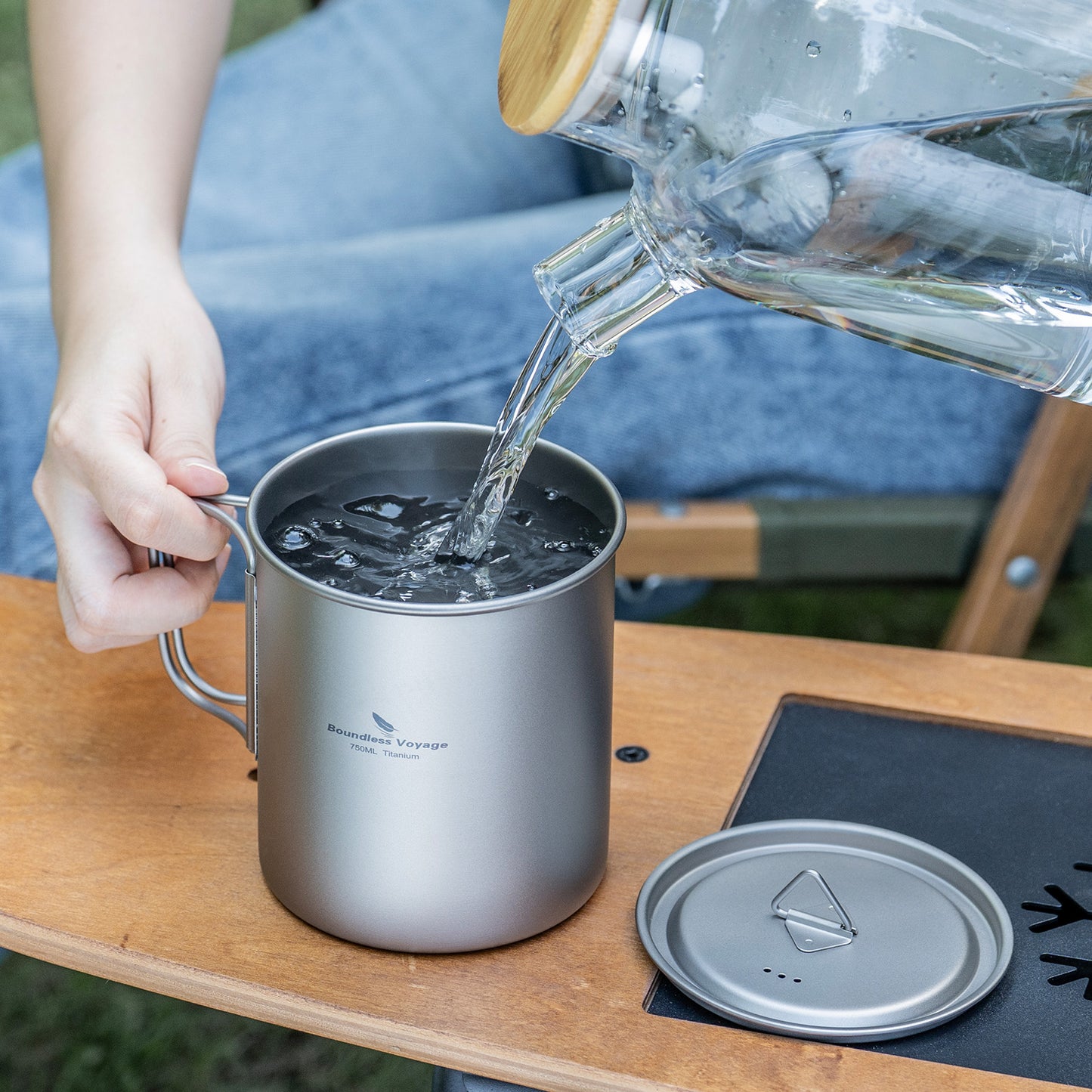 Boundless Voyage Titanium Camping Cup with Lid 300ml 450ml 750ml Stackable Lightweight Mug Pot for Backpacking, Hiking, Travel Durable Portable Cookware for Ultralight Outdoor Enthusiasts Ti3247D-Ti3250D