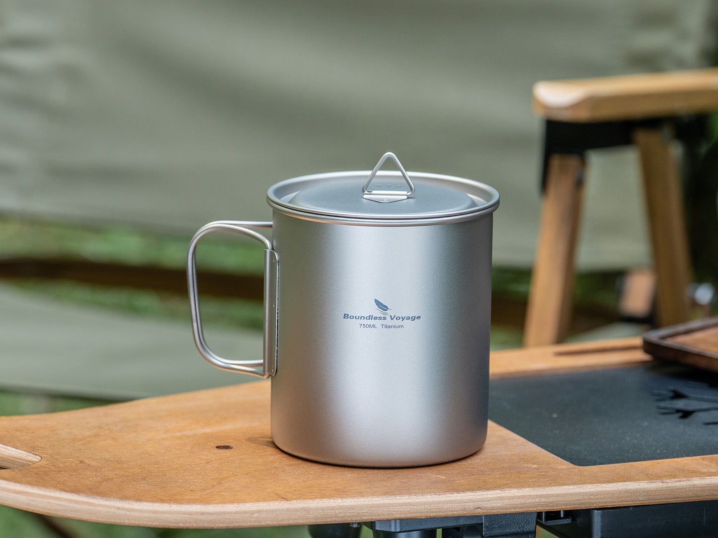 Boundless Voyage Titanium Camping Cup with Lid 300ml 450ml 750ml Stackable Lightweight Mug Pot for Backpacking, Hiking, Travel Durable Portable Cookware for Ultralight Outdoor Enthusiasts Ti3247D-Ti3250D