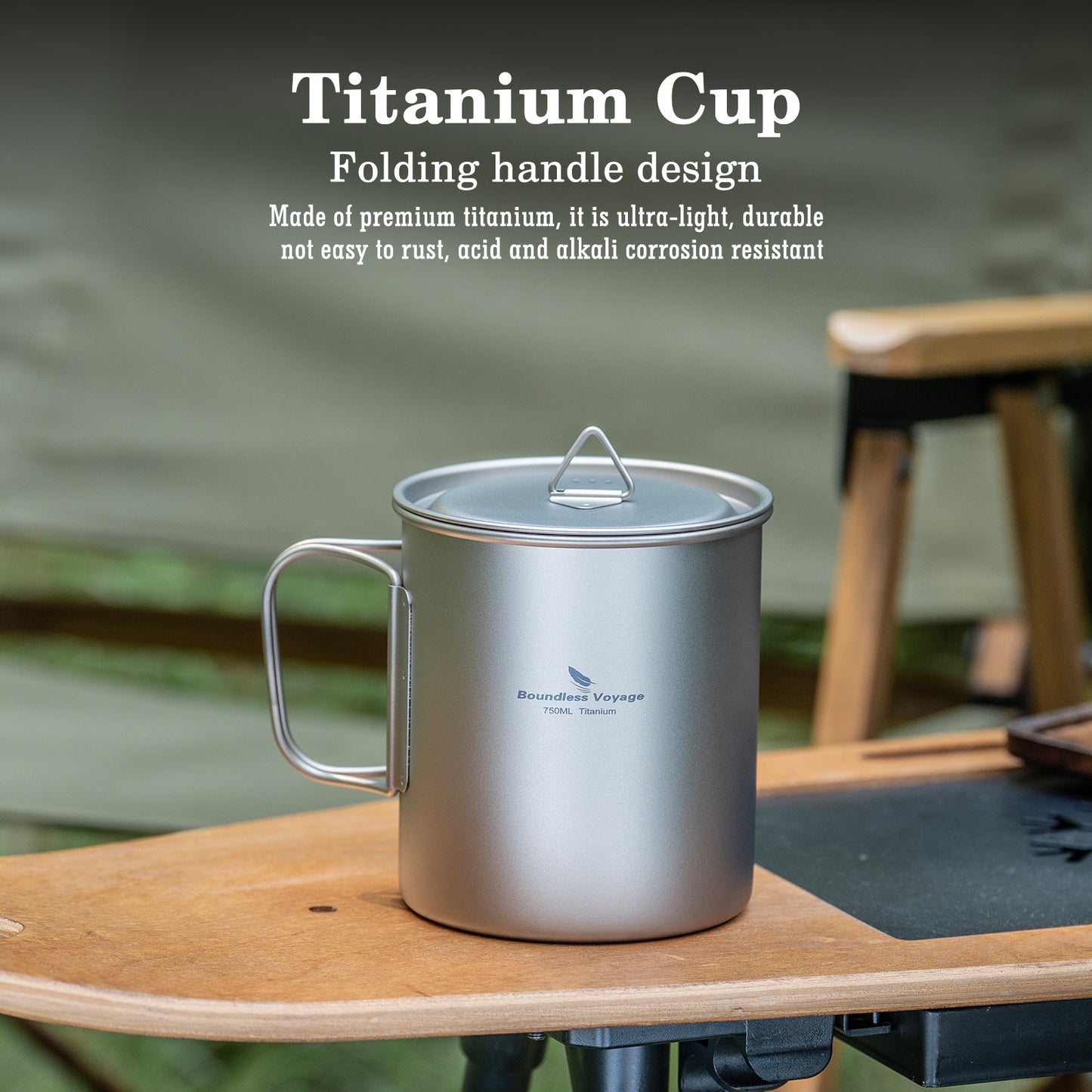 Boundless Voyage Titanium Camping Cup with Lid 300ml 450ml 750ml Stackable Lightweight Mug Pot for Backpacking, Hiking, Travel Durable Portable Cookware for Ultralight Outdoor Enthusiasts Ti3247D-Ti3250D